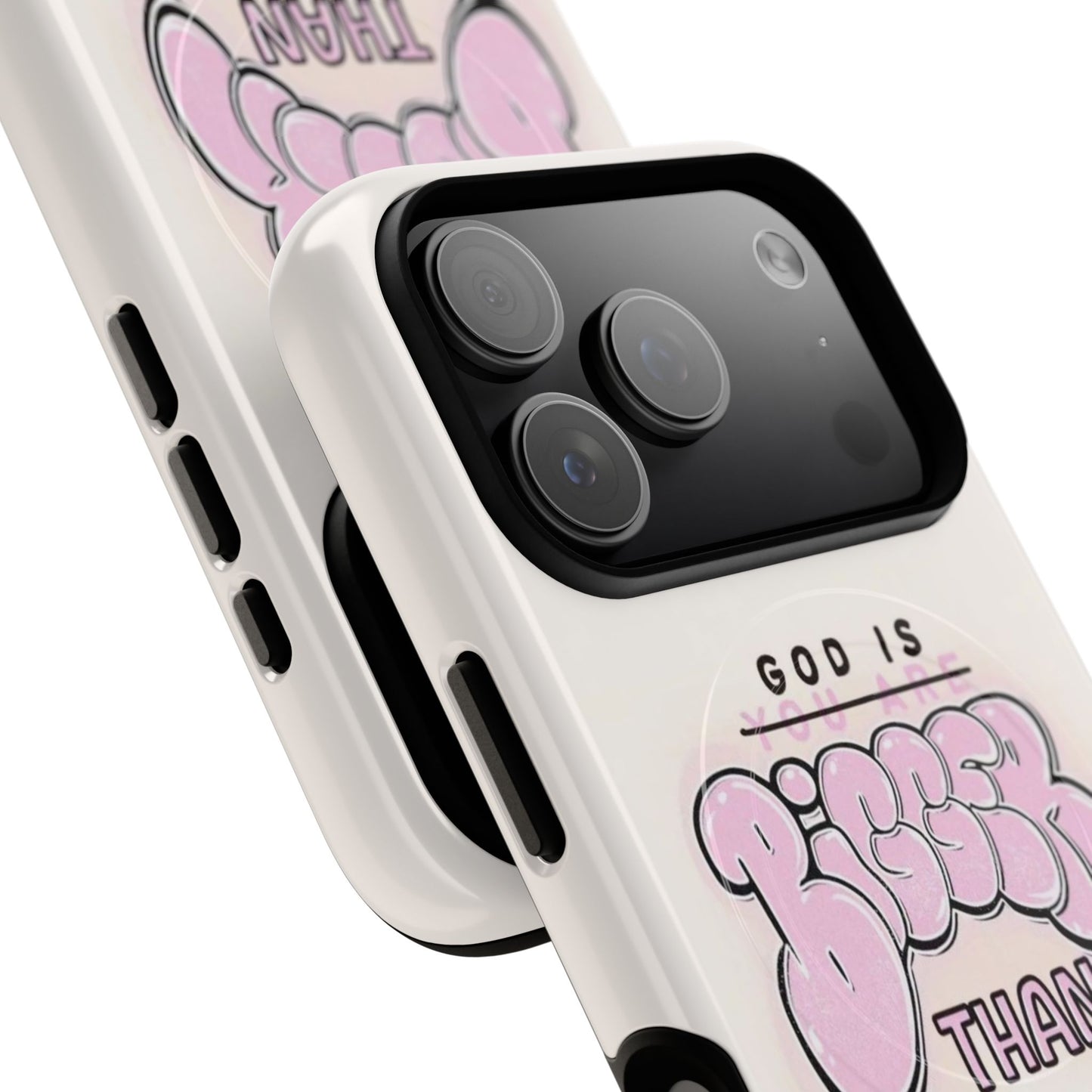 Tough Magnetic Phone Case — "God Is Bigger Than" Inspirational Pink Bubble Design