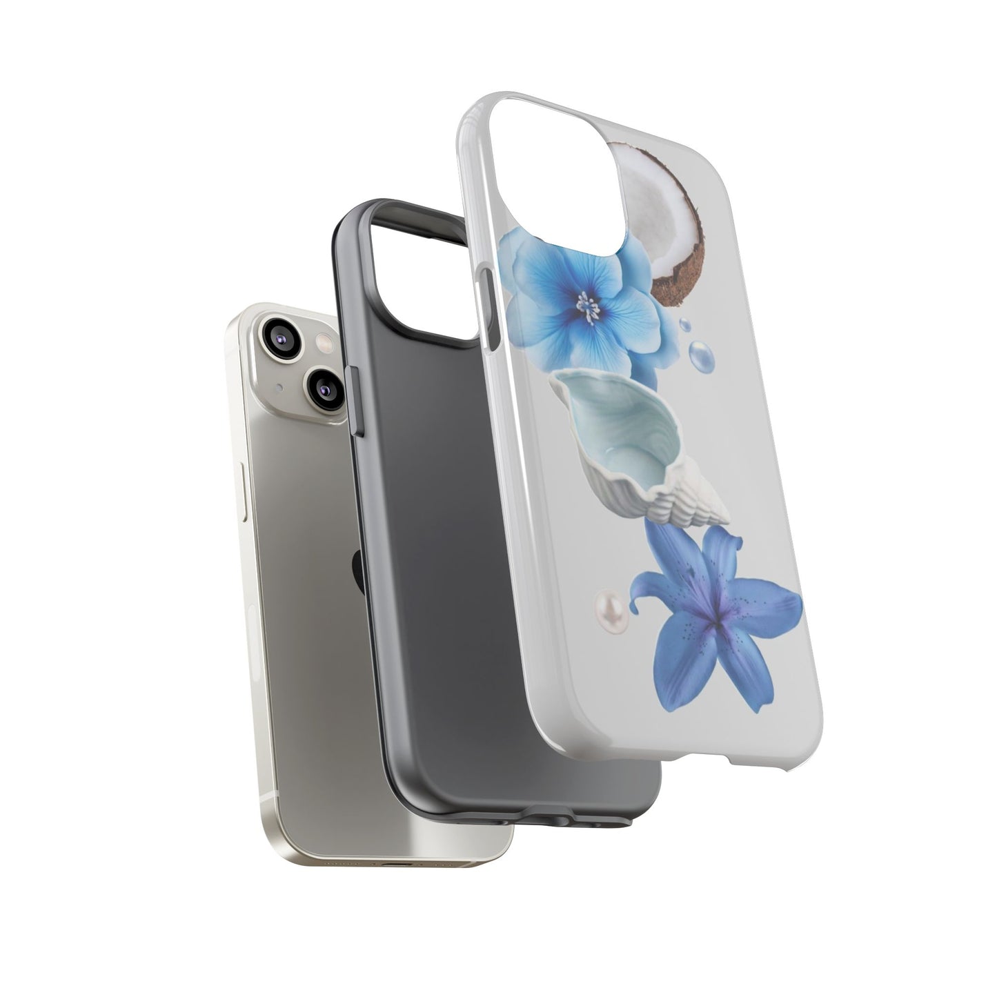 Tropical Blue Floral Phone Case — Coconut, Shell & Starfish Design