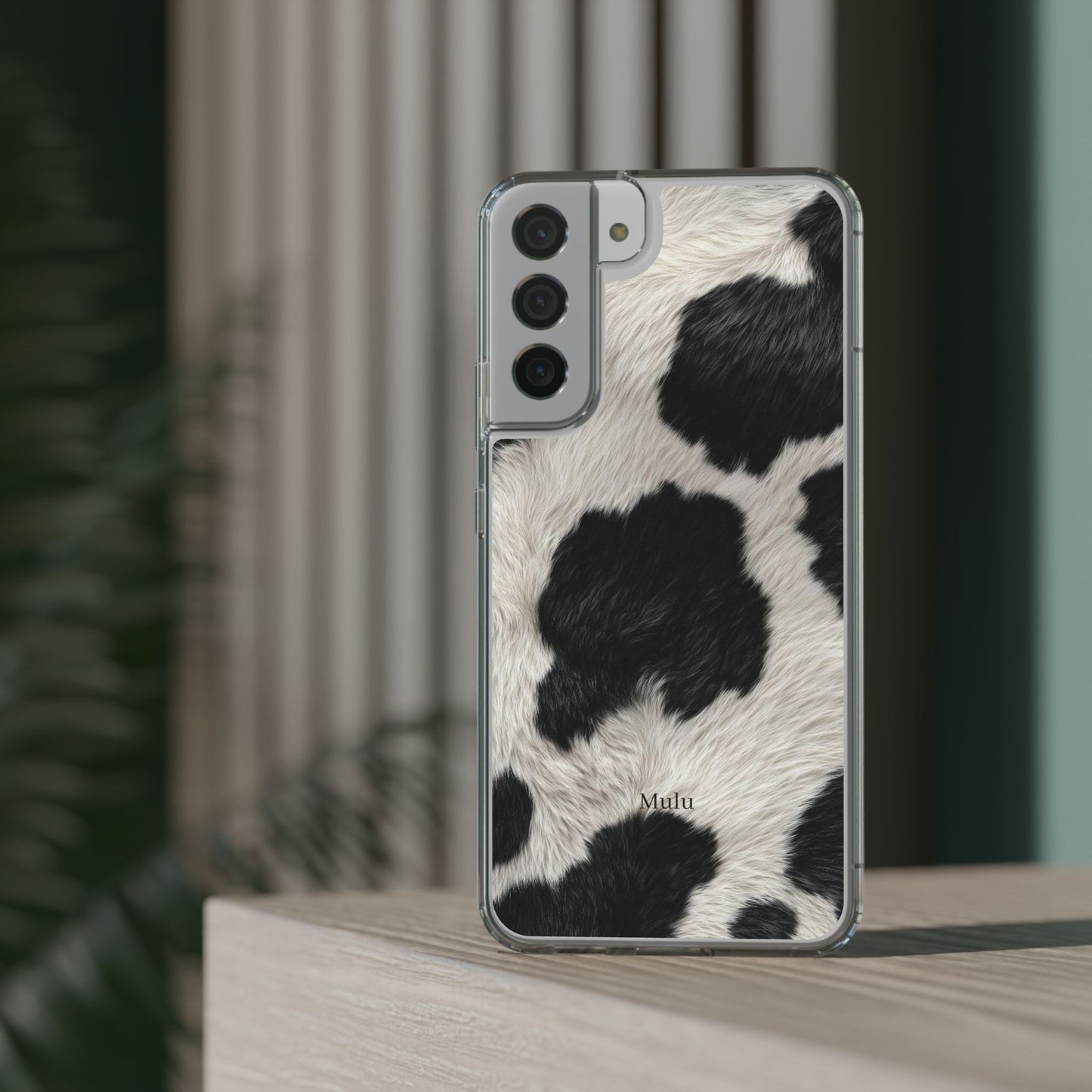 Cow Print Clear Impact Phone Case — Faux Fur Black & White Protection