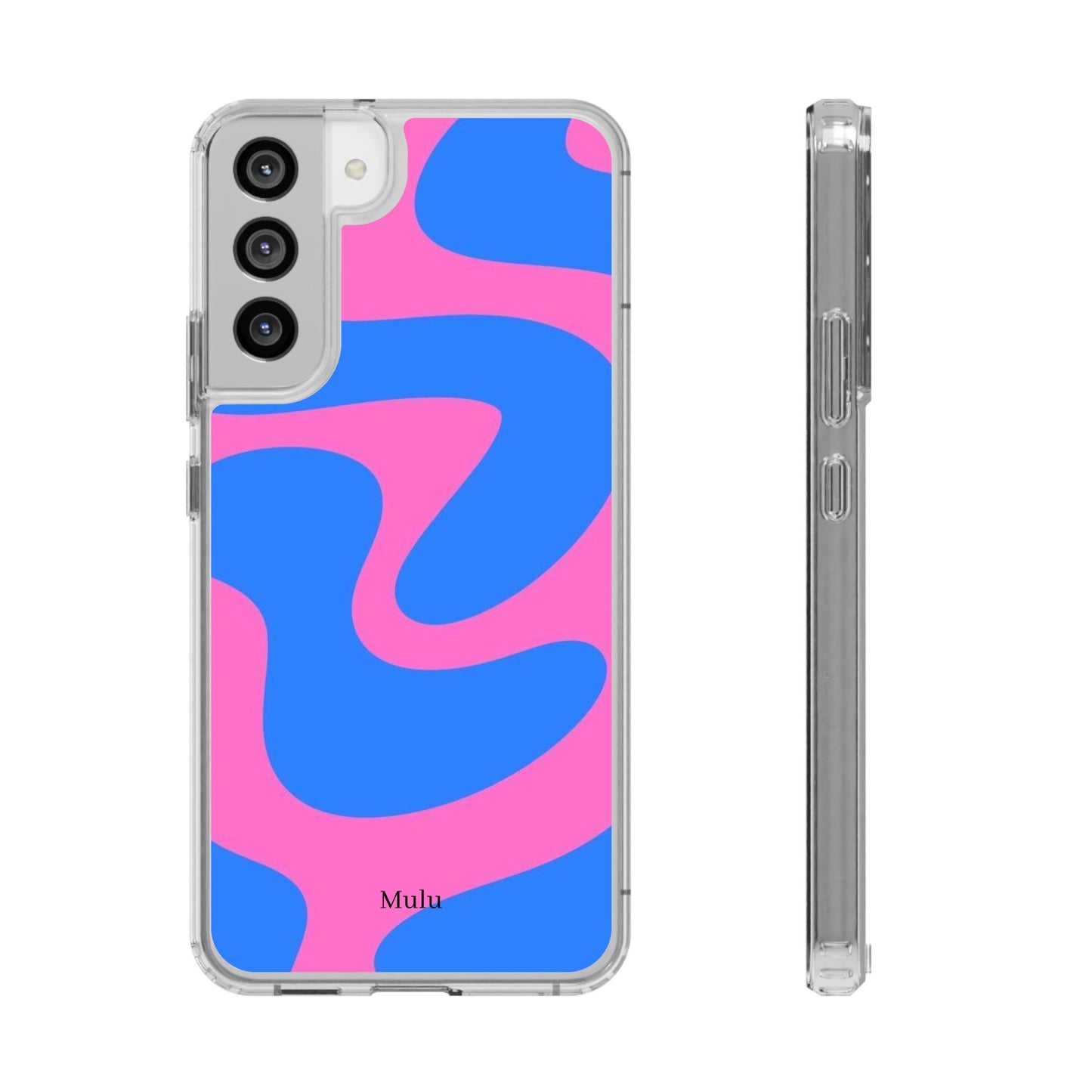 Clear Impact-Resistant Phone Case — Retro Blue & Pink Abstract Swirl