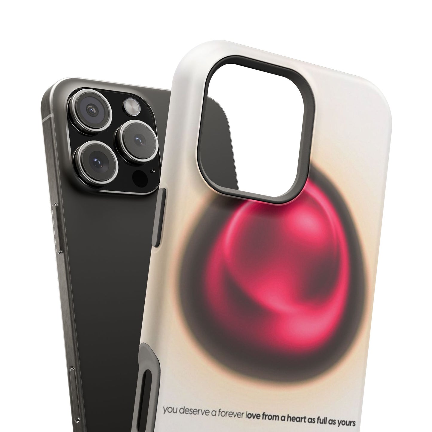 Protective Phone Case — Red Pearl Heart Design with 'You deserve a forever love' Text