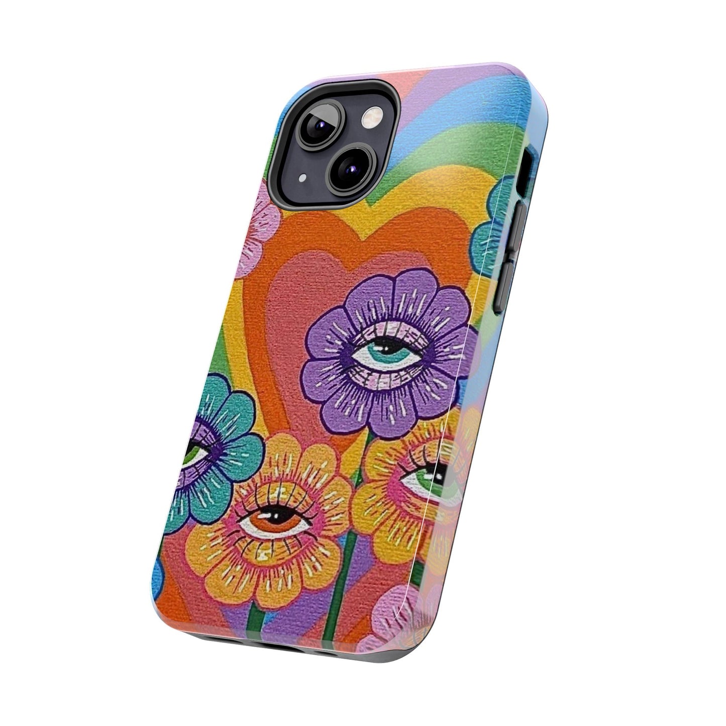 Psychedelic Eye Flower Tough Phone Case — Retro Rainbow Protective iPhone Cover