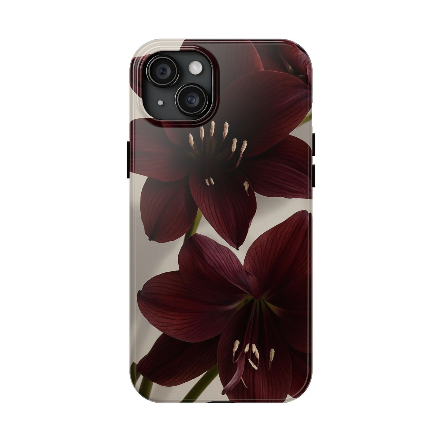 Amaryllis Noir Tough Phone Case — Dark Burgundy Floral Protective Cover