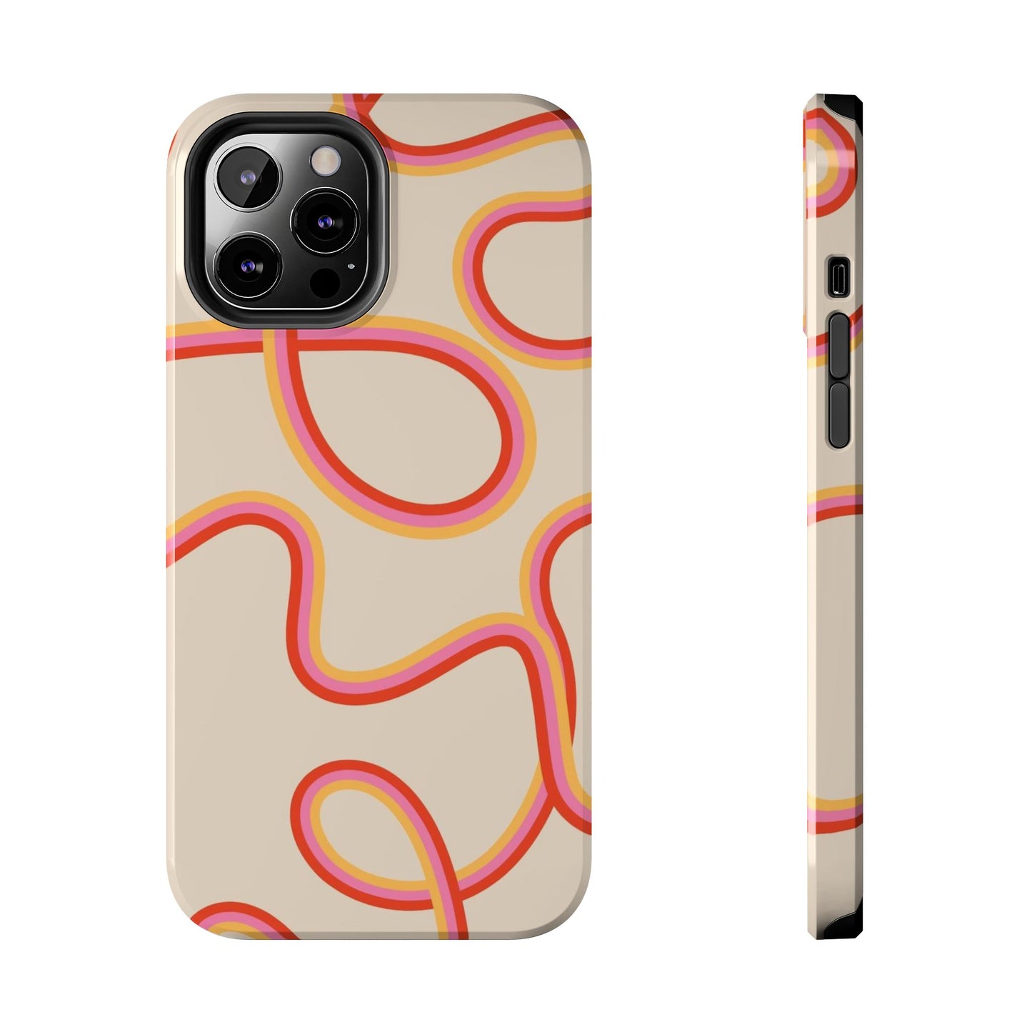 Retro Swirl Tough Phone Case — Beige Pink Orange Abstract Protection