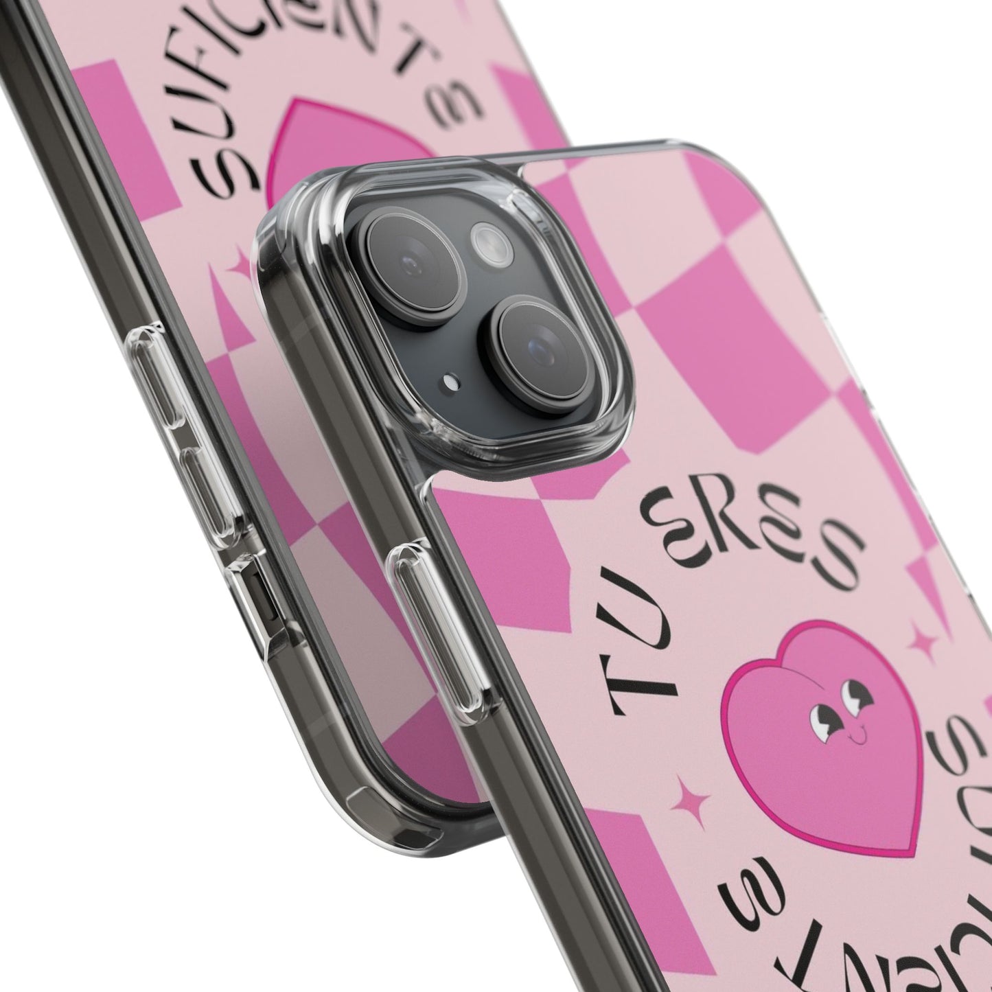 Clear Impact-Resistant Phone Case — Pink Checkerheart “Tu Eres Suficiente” Design
