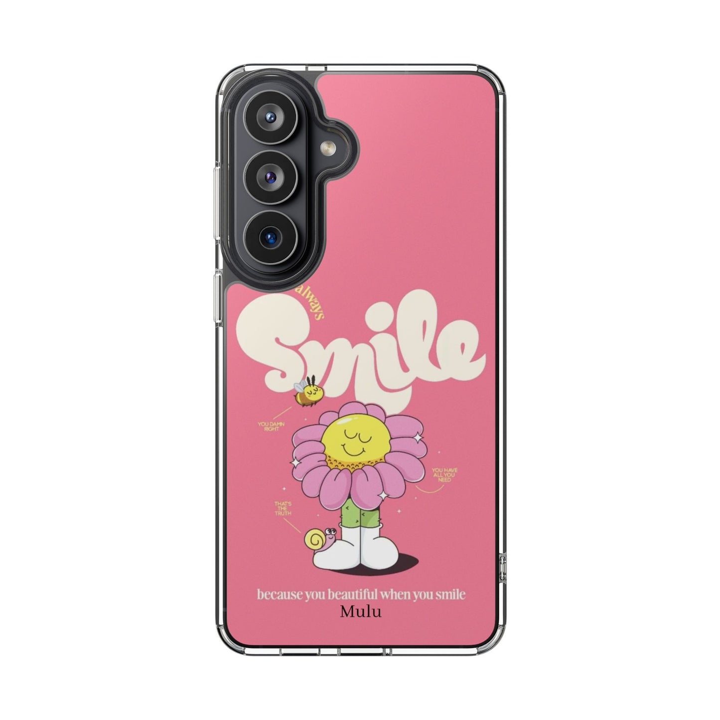Clear Impact-Resistant Phone Case — Pink 'Smile' Flower Design