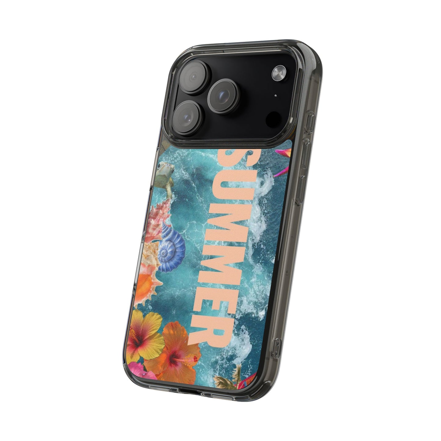 Summer Floral Clear Impact Phone Case — "SUMMER" Tropical Hibiscus Design