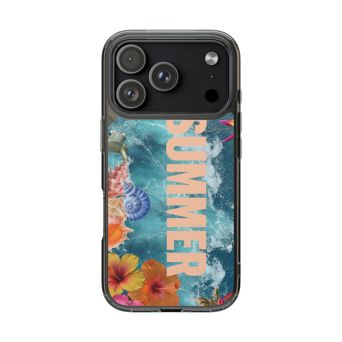 Summer Floral Clear Impact Phone Case — "SUMMER" Tropical Hibiscus Design