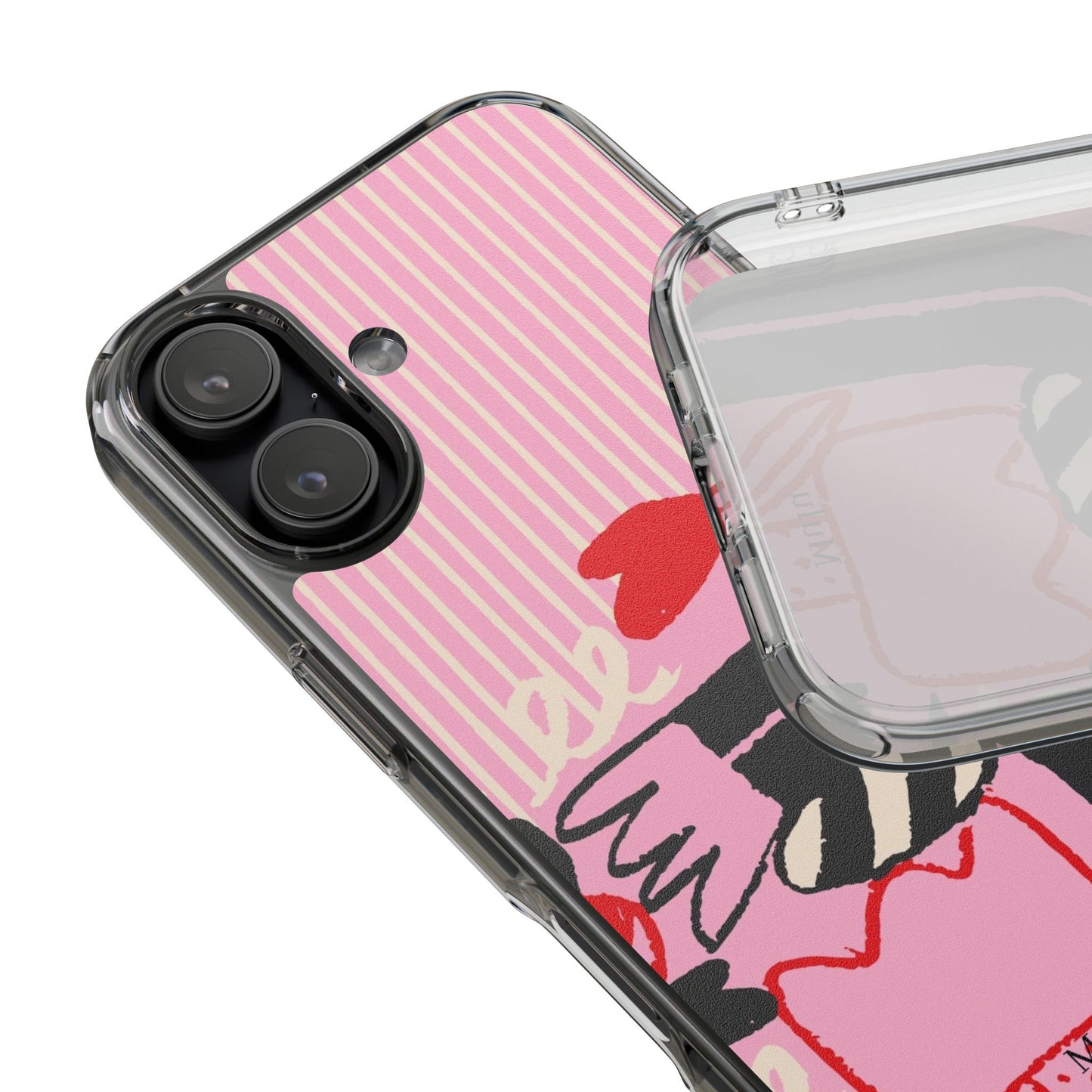 Clear Impact-Resistant Case — Pink Cute Heart Cartoon Design