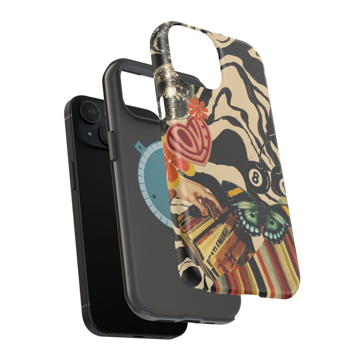 Phone Case — Retro Collage Magnetic Impact-Resistant Case with Butterfly & Zebra Print