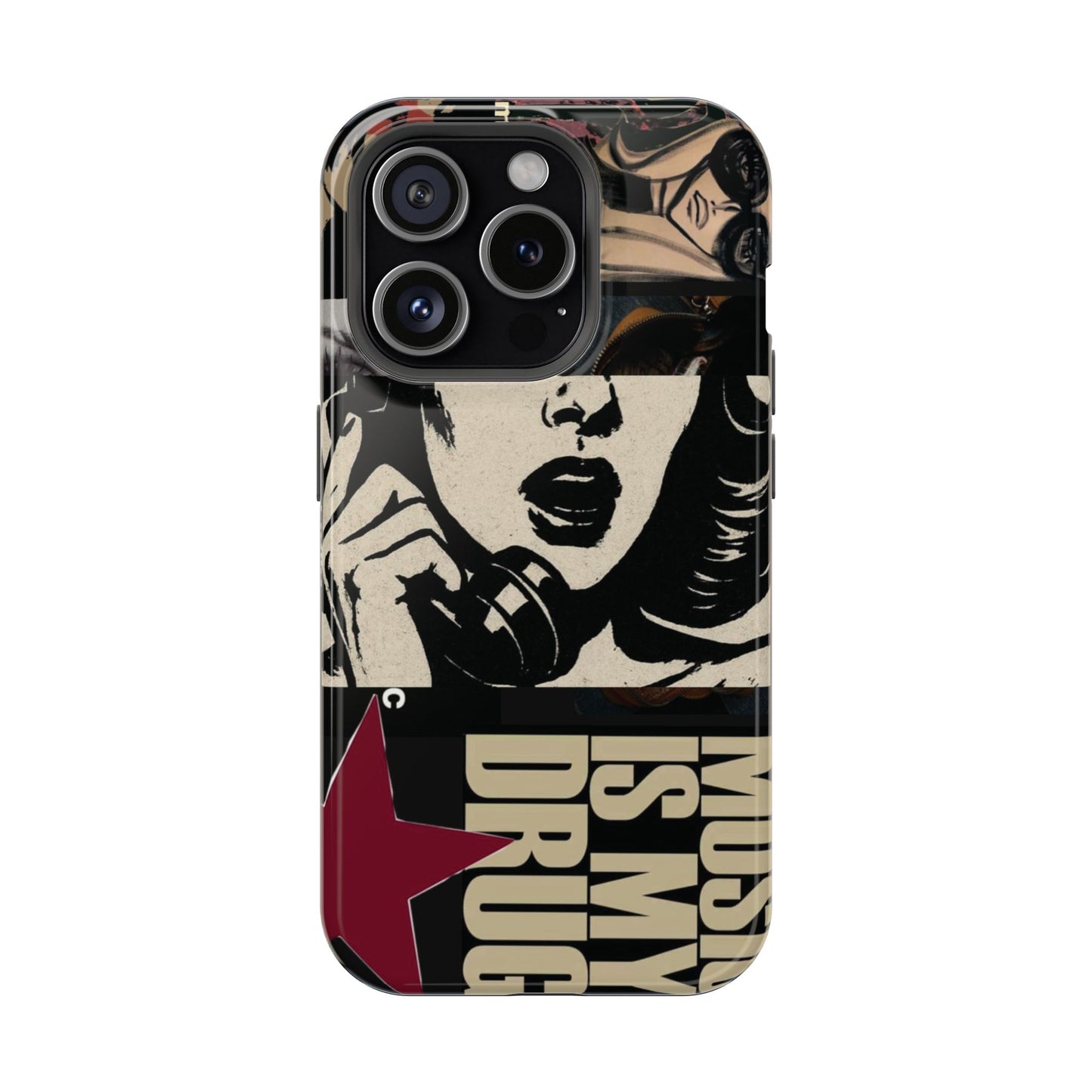 Magnetic Impact Phone Case — Retro Pop Art "Music Is My Drug" Design