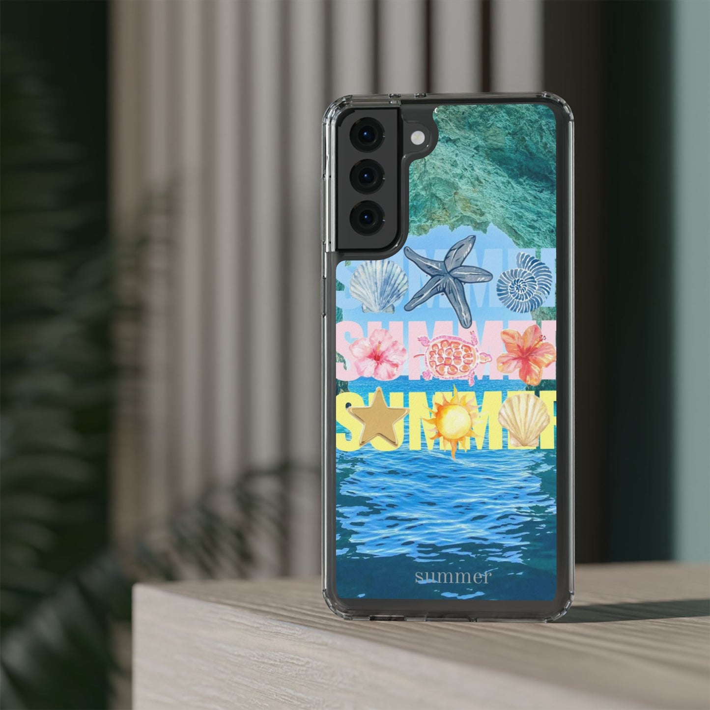Clear Summer Beach Phone Case — Impact‑Resistant Tropical Design