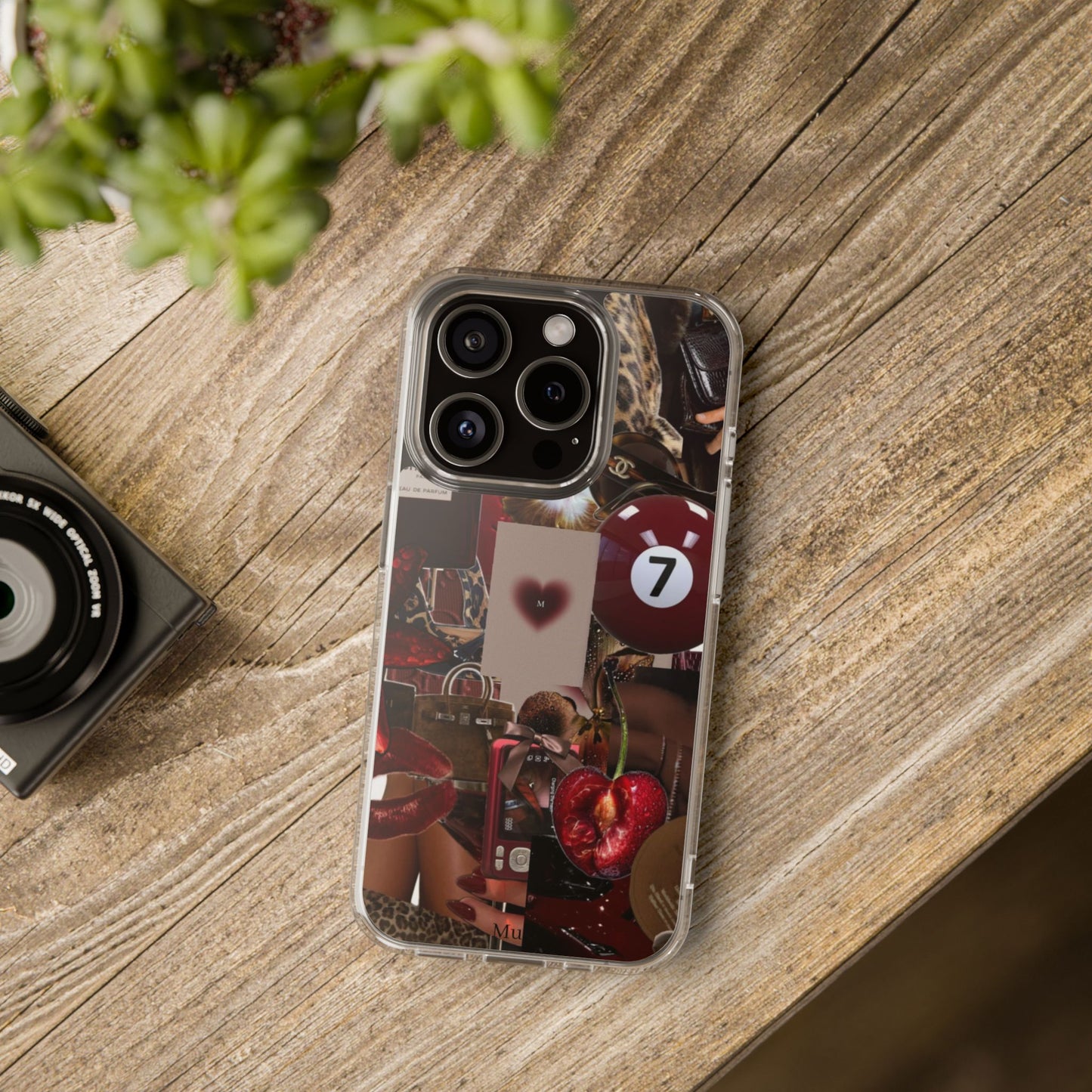 Clear Impact-Resistant Phone Case — Retro Cherry Collage Design