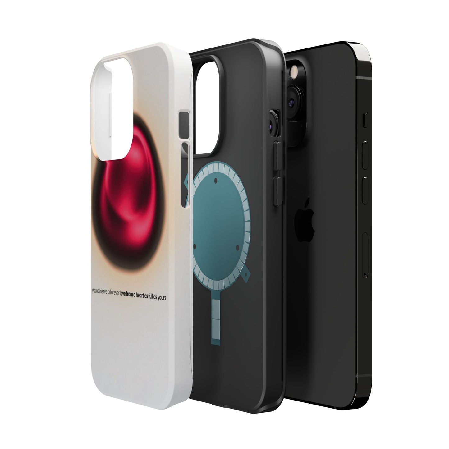 Protective Phone Case — Red Pearl Heart Design with 'You deserve a forever love' Text