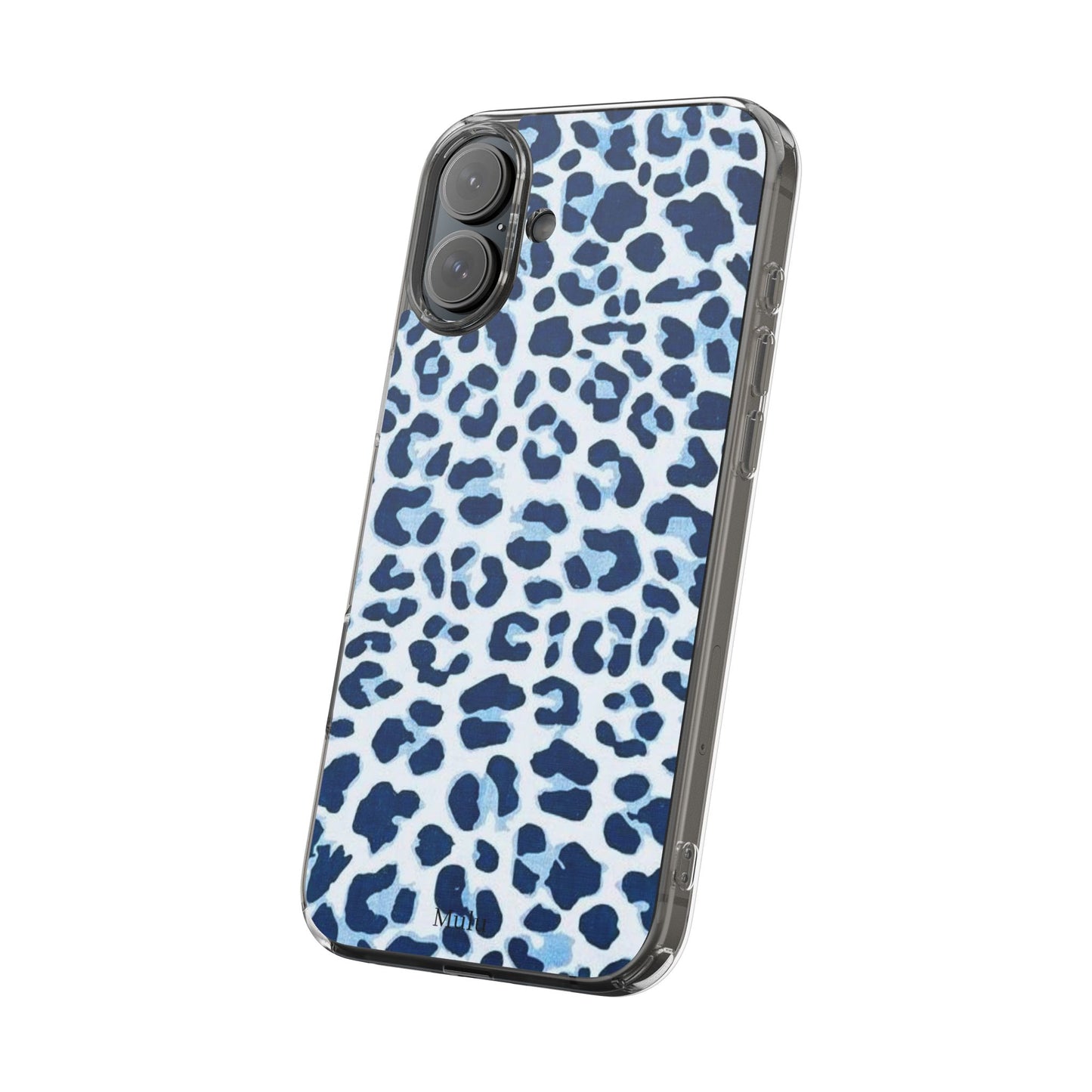Clear Impact-Resistant Phone Case — Blue Watercolor Leopard Print