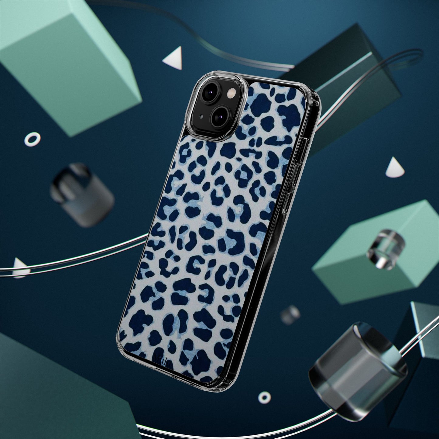 Clear Impact-Resistant Phone Case — Blue Watercolor Leopard Print
