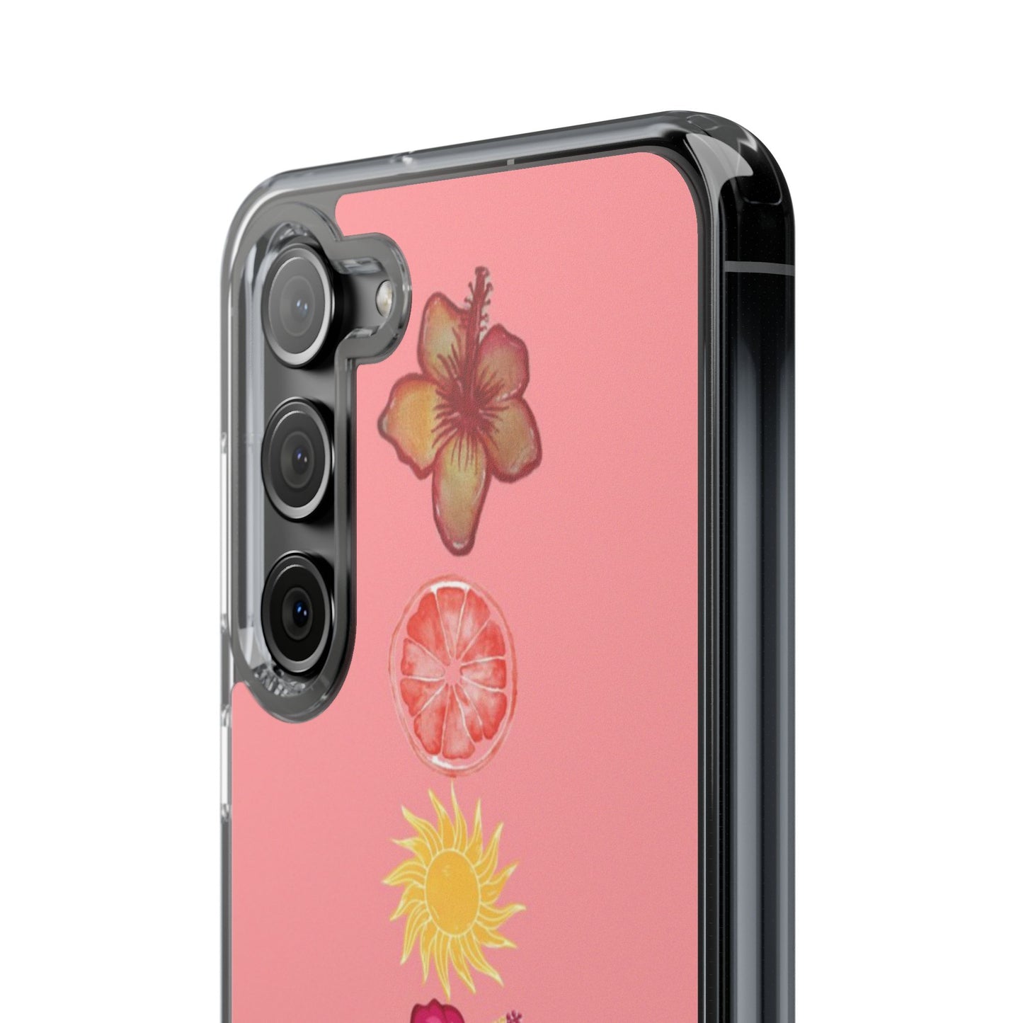 Clear Impact-Resistant Phone Case — Tropical Sun & Hibiscus Floral Design