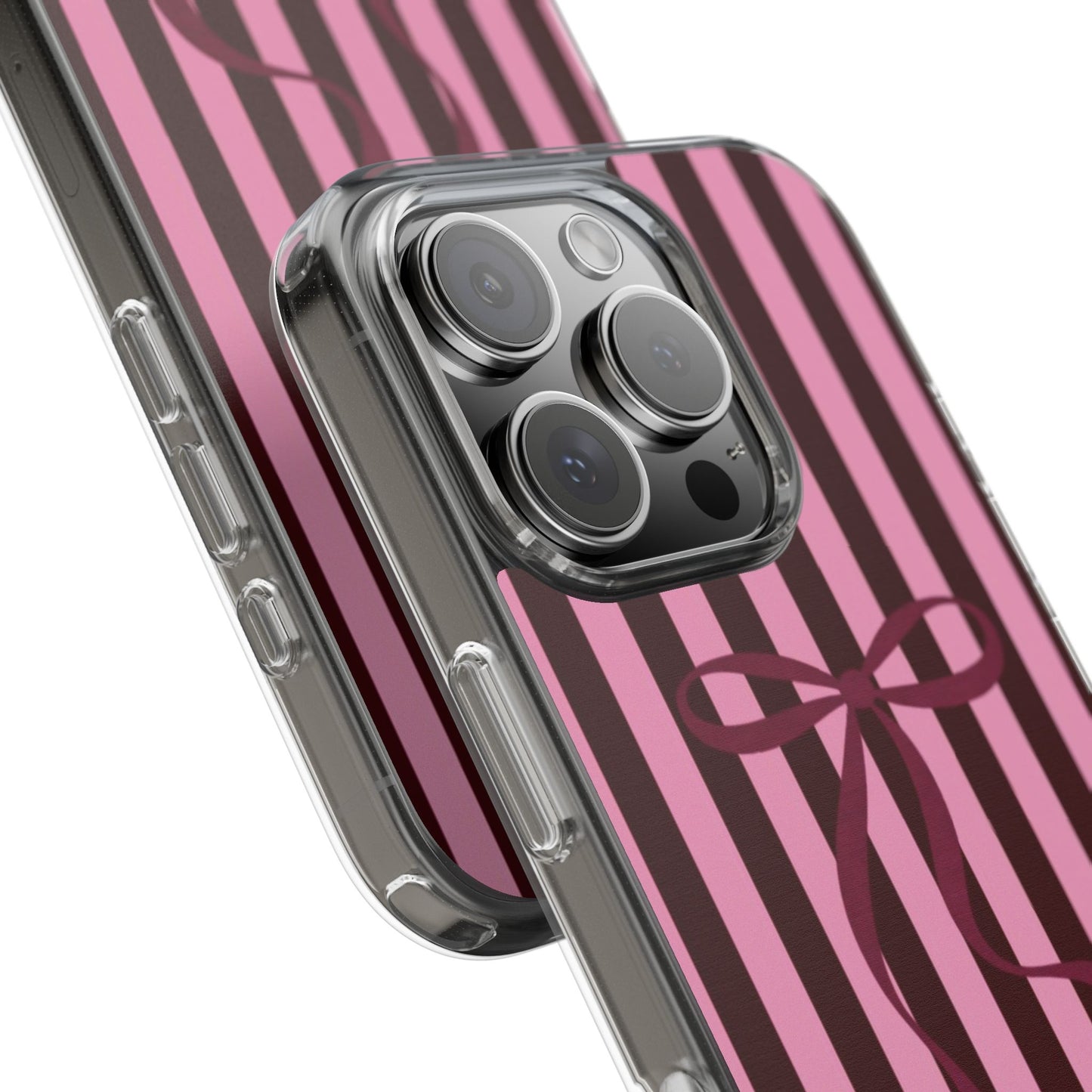 Pink Striped Ribbon Clear Impact-Resistant Phone Case