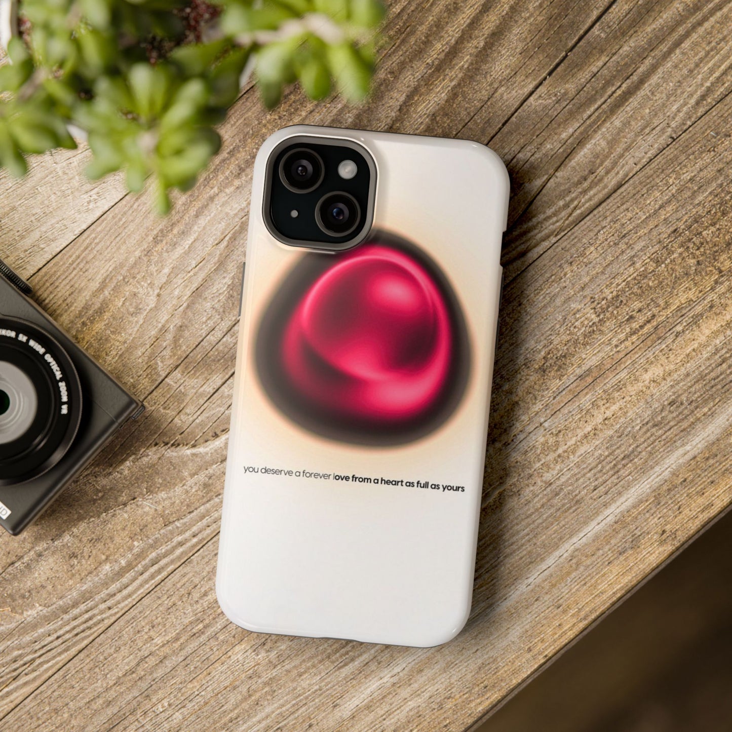 Protective Phone Case — Red Pearl Heart Design with 'You deserve a forever love' Text