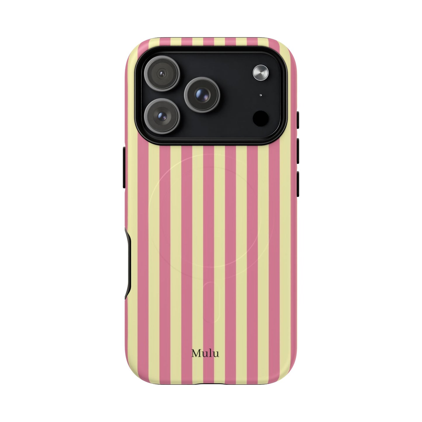 Striped Pink & Yellow Magnetic Tough Phone Case — Retro Pastel Protection