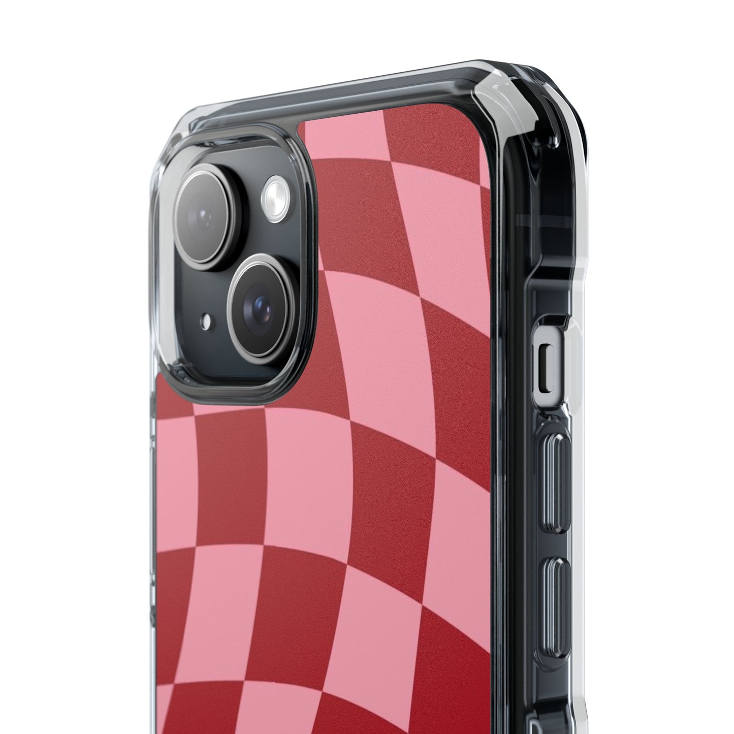 Clear Magnetic Phone Case — Red & Pink Wavy Check Pattern