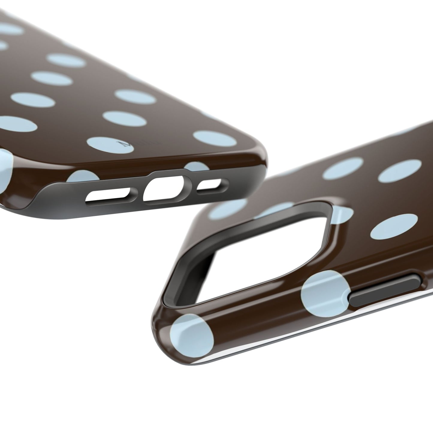 Polka Dot Magnetic Phone Case — Brown with Light Blue Dots, Impact-Resistant