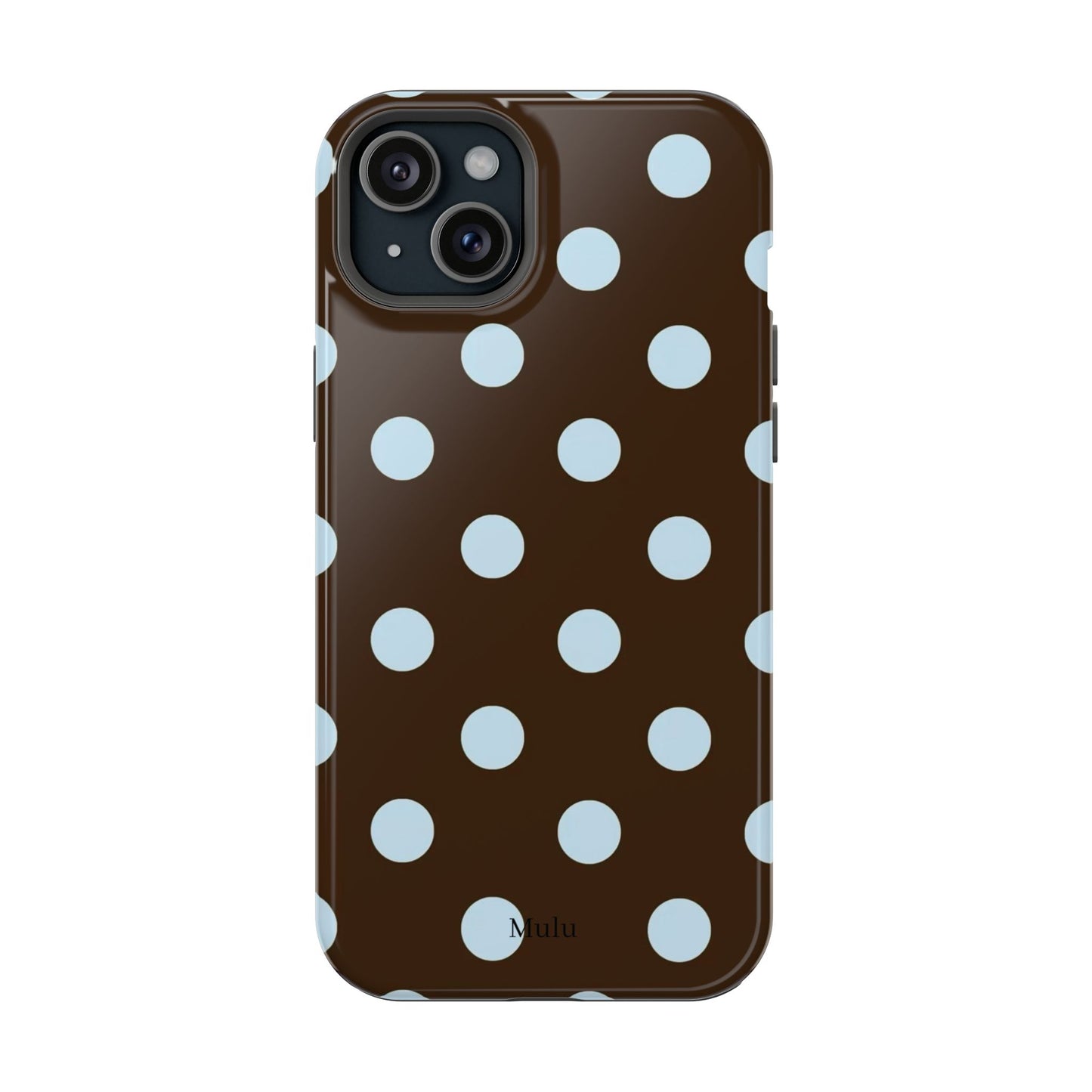 Polka Dot Magnetic Phone Case — Brown with Light Blue Dots, Impact-Resistant