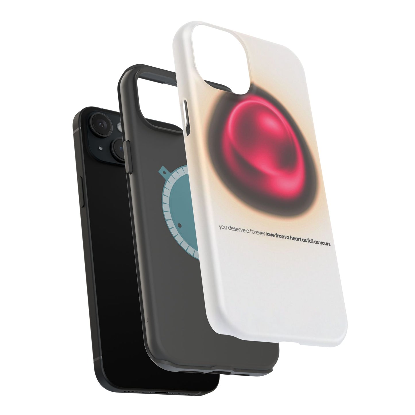 Protective Phone Case — Red Pearl Heart Design with 'You deserve a forever love' Text