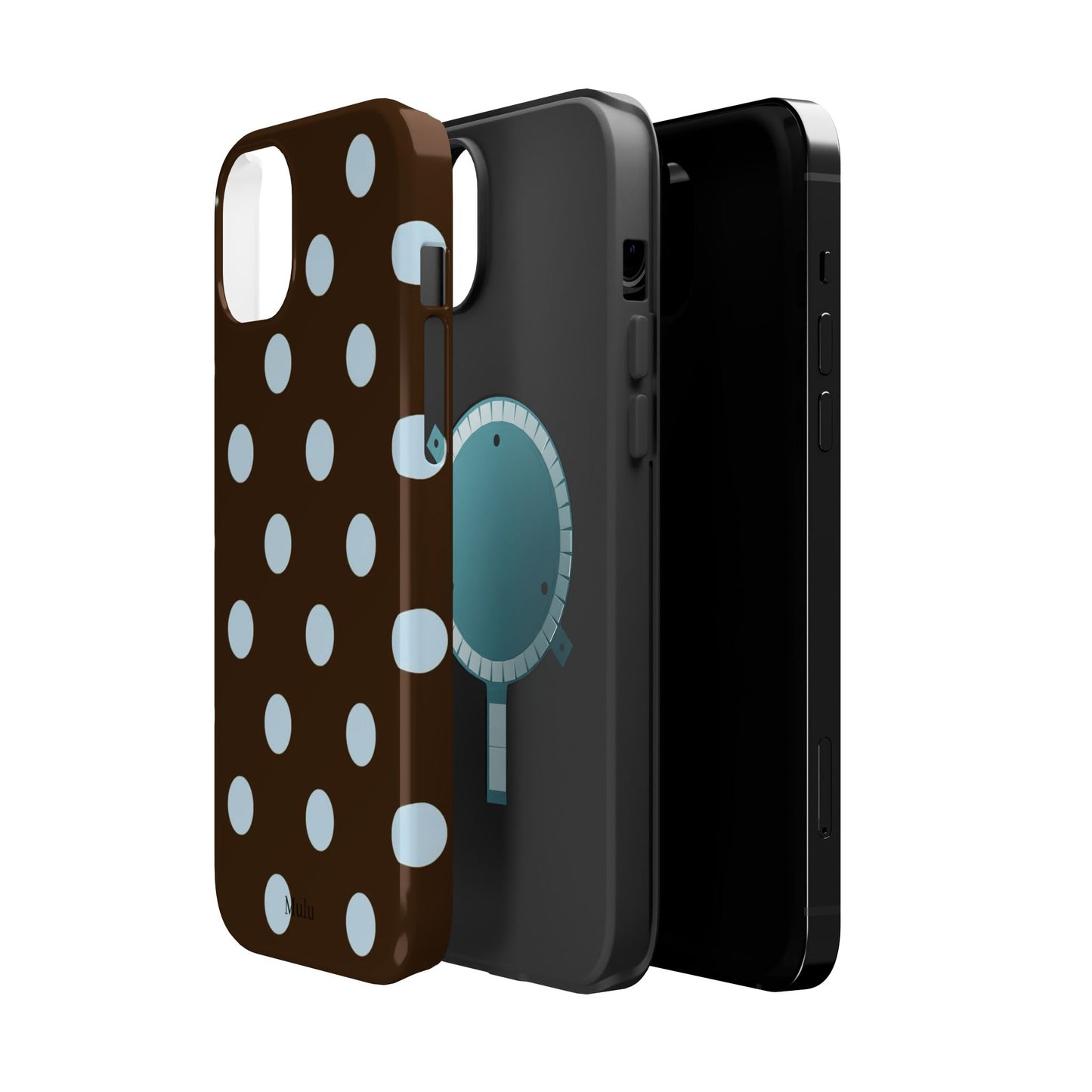 Polka Dot Magnetic Phone Case — Brown with Light Blue Dots, Impact-Resistant