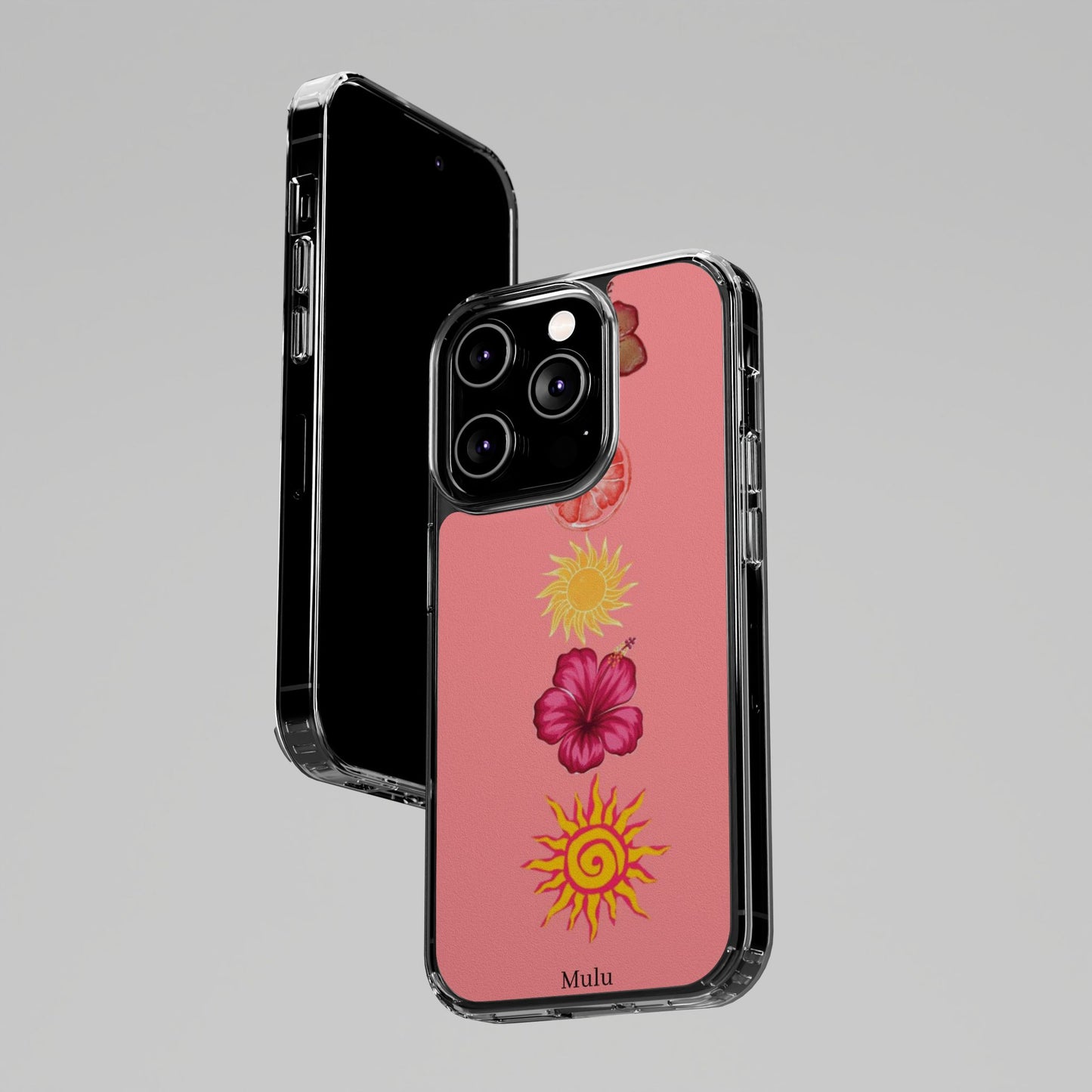 Clear Impact-Resistant Phone Case — Tropical Sun & Hibiscus Floral Design