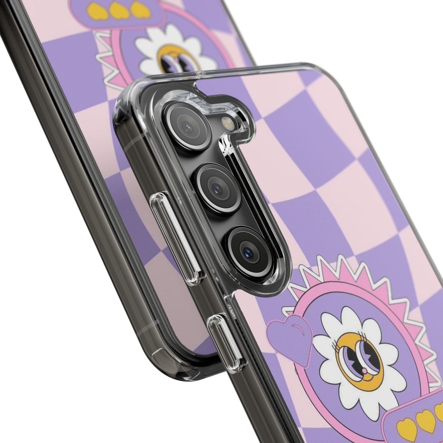 Clear Impact-Resistant Case — Cute Purple Checkerboard Dino with 'Mulu'