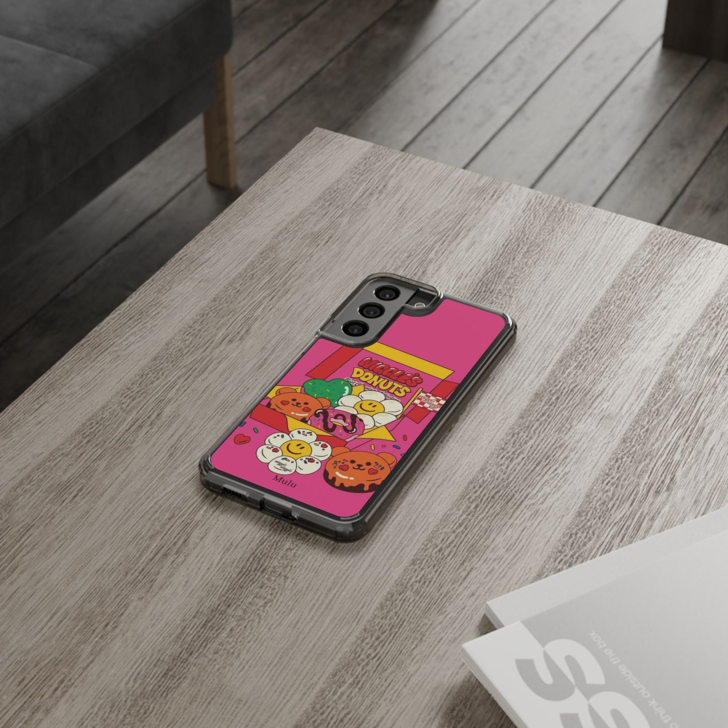 Donut Box Cute Phone Case — Clear Impact‑Resistant iPhone Cover with Smiling Donuts