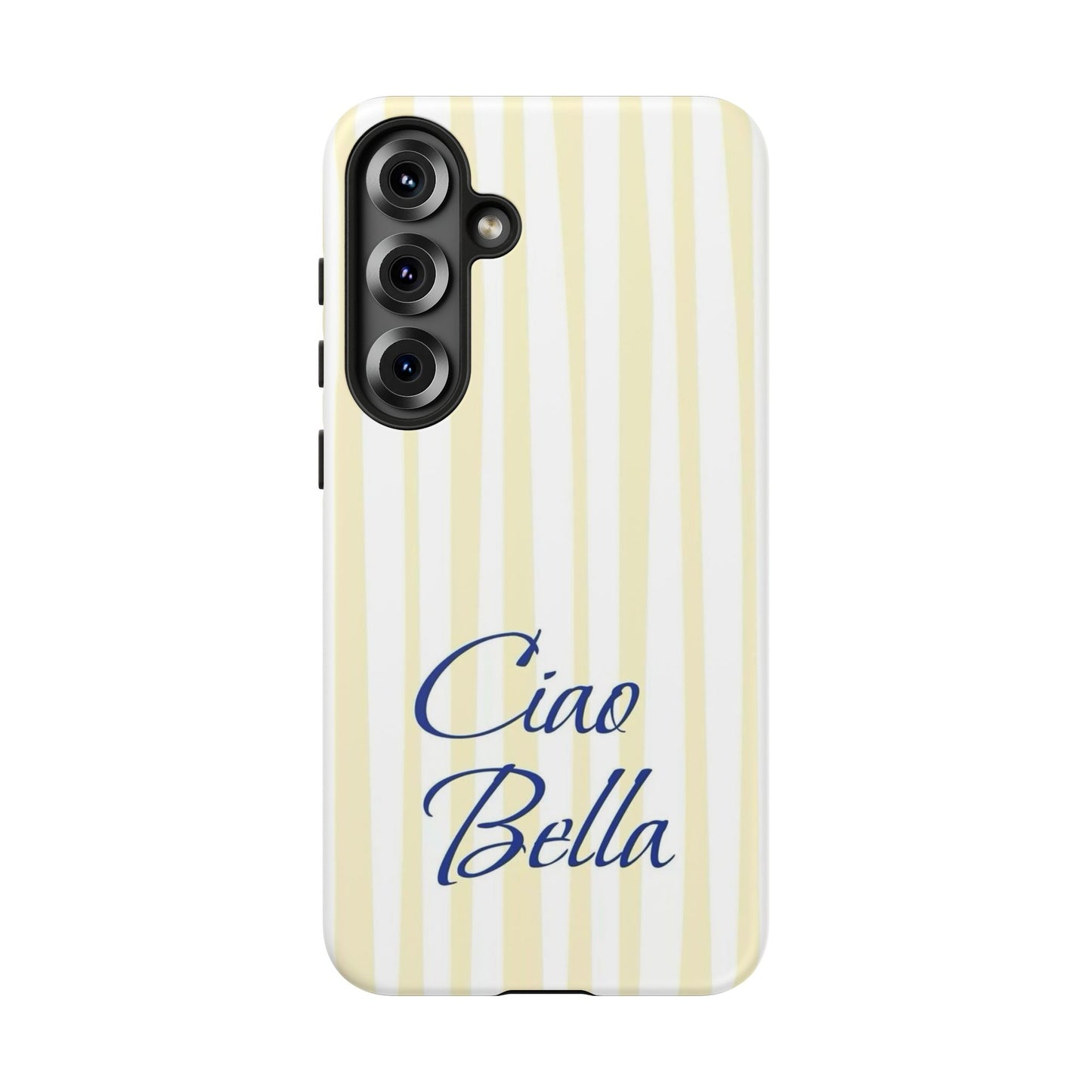 Ciao Bella Phone Case – Striped Elegant Italian Script Protective Cover