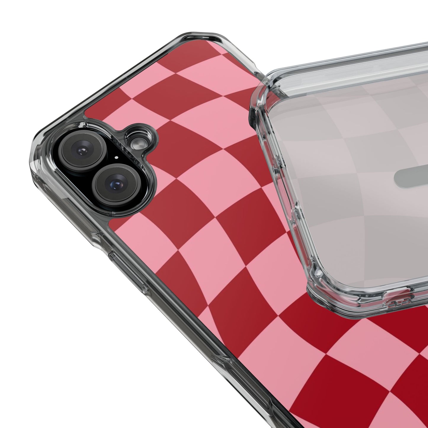 Clear Magnetic Phone Case — Red & Pink Wavy Check Pattern