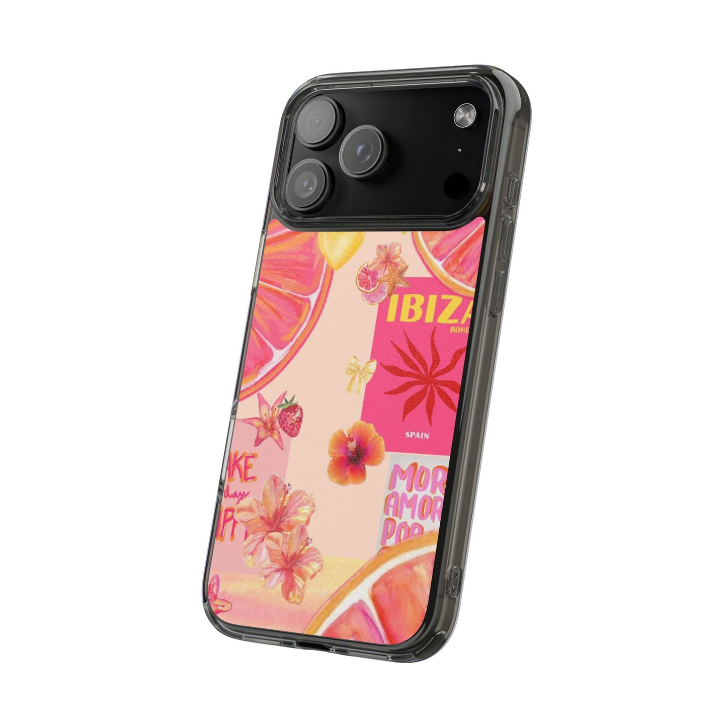 Clear Impact Phone Case — Pink Ibiza Citrus Floral Design