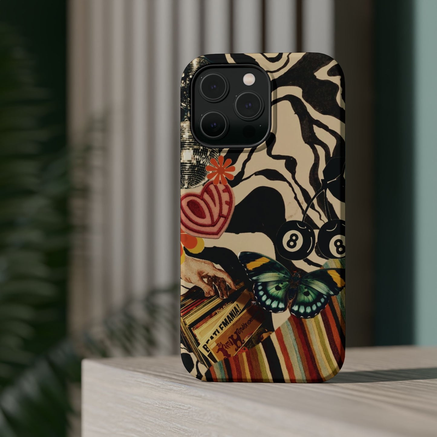 Phone Case — Retro Collage Magnetic Impact-Resistant Case with Butterfly & Zebra Print