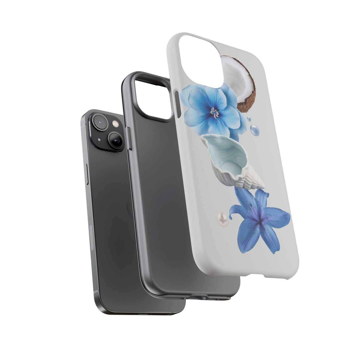 Tropical Blue Floral Phone Case — Coconut, Shell & Starfish Design
