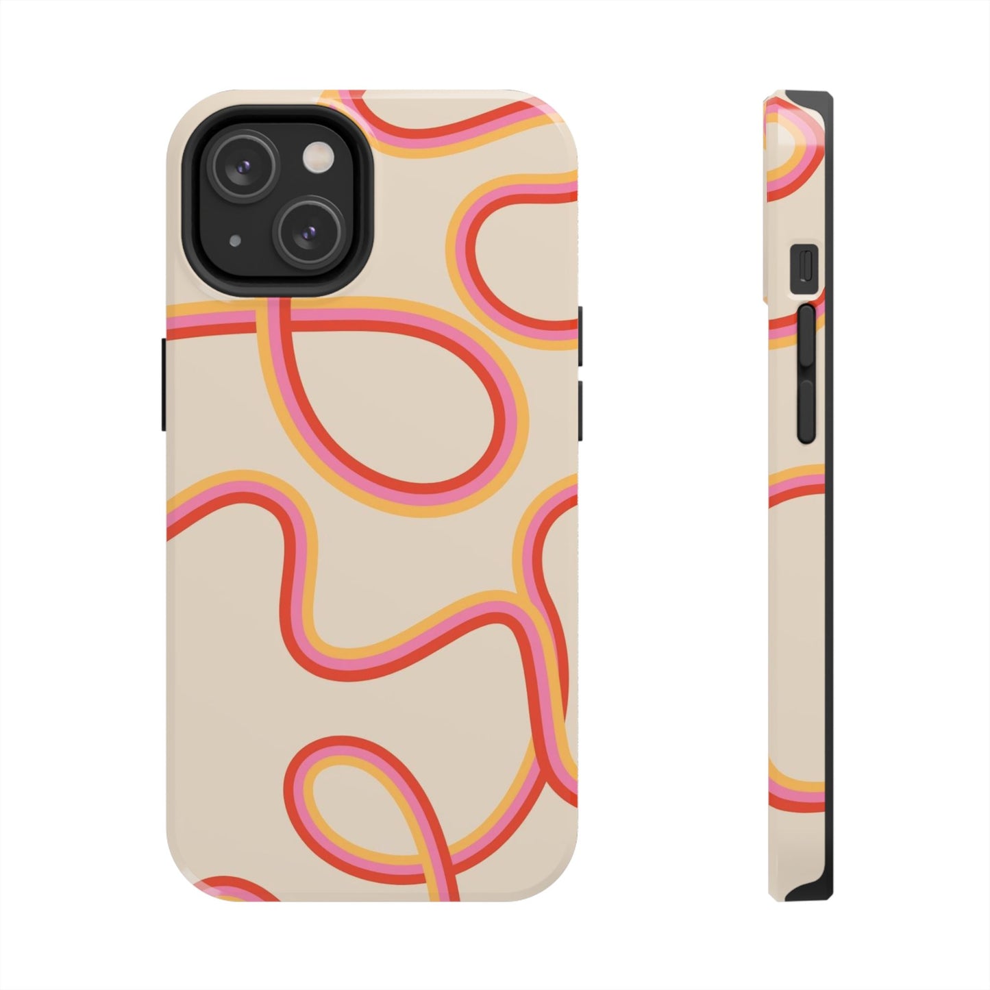 Retro Swirl Tough Phone Case — Beige Pink Orange Abstract Protection