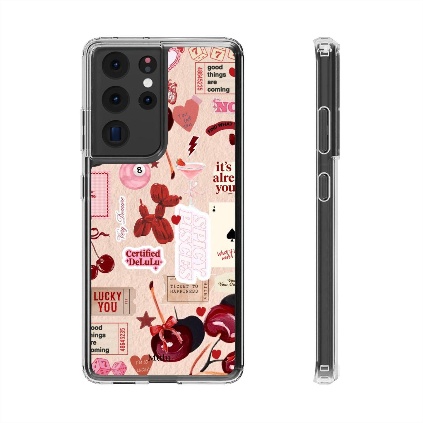 Clear Impact-Resistant Phone Case — Retro Cherry & Sticker Collage
