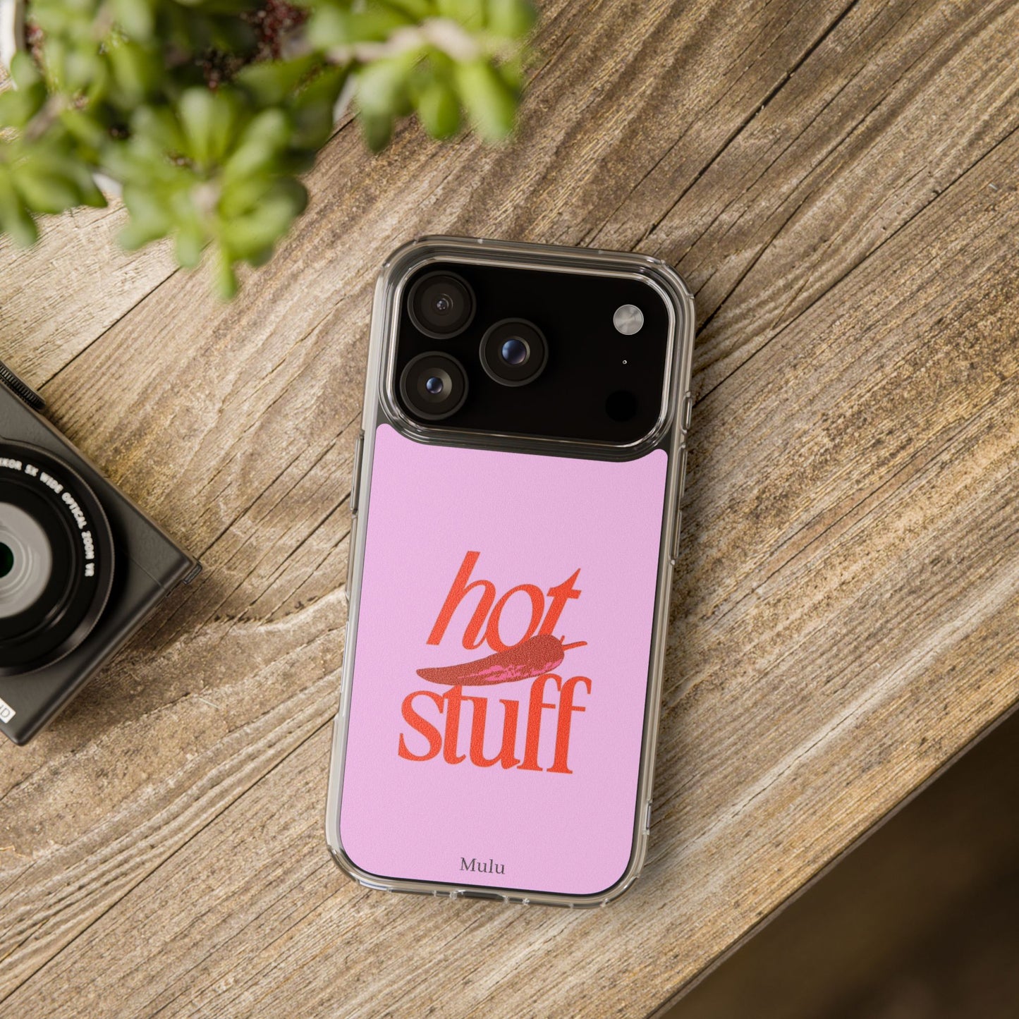 Hot Stuff Clear Impact Phone Case — Pink Retro Typography iPhone Cover