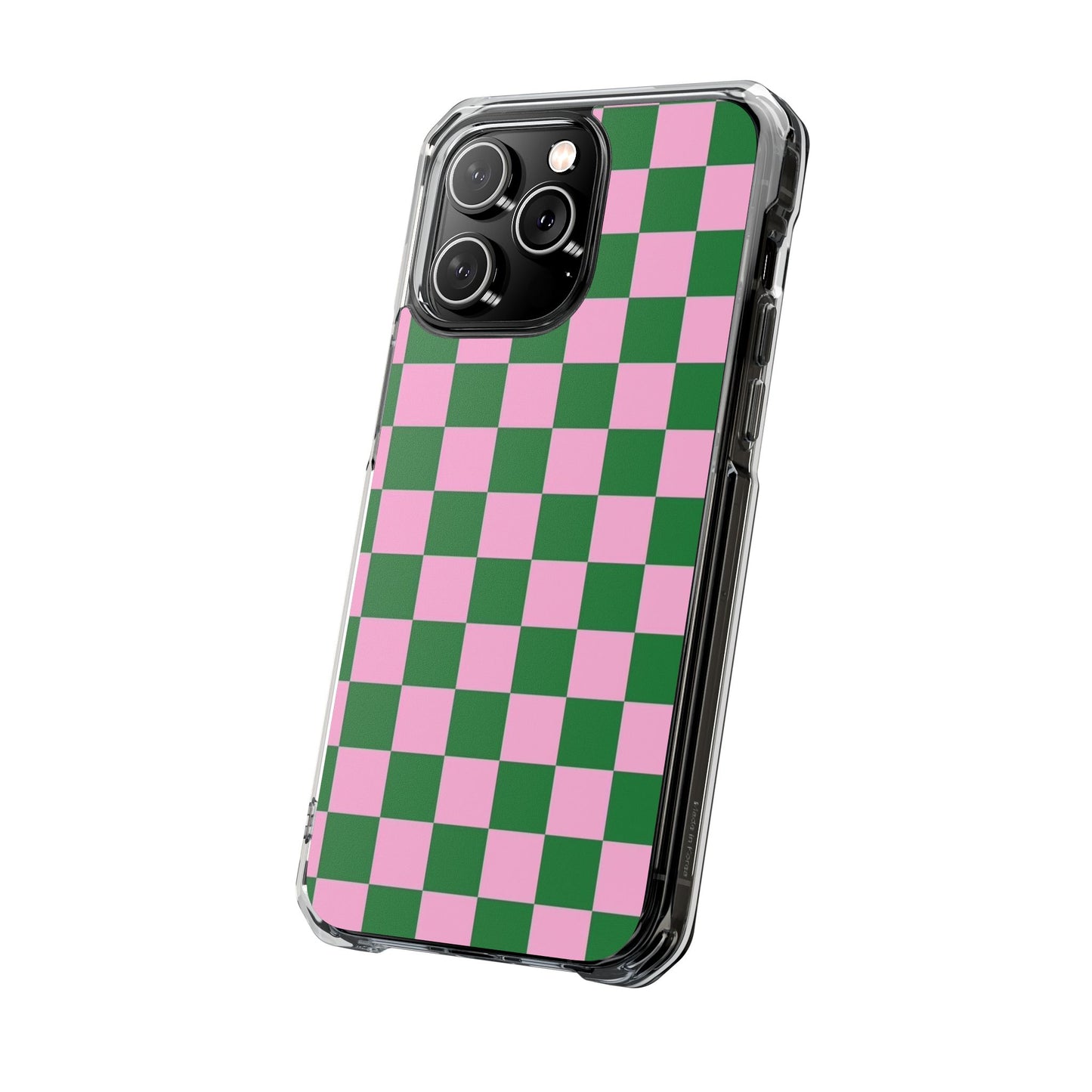 Pink & Green Checkerboard Magnetic Clear Phone Case