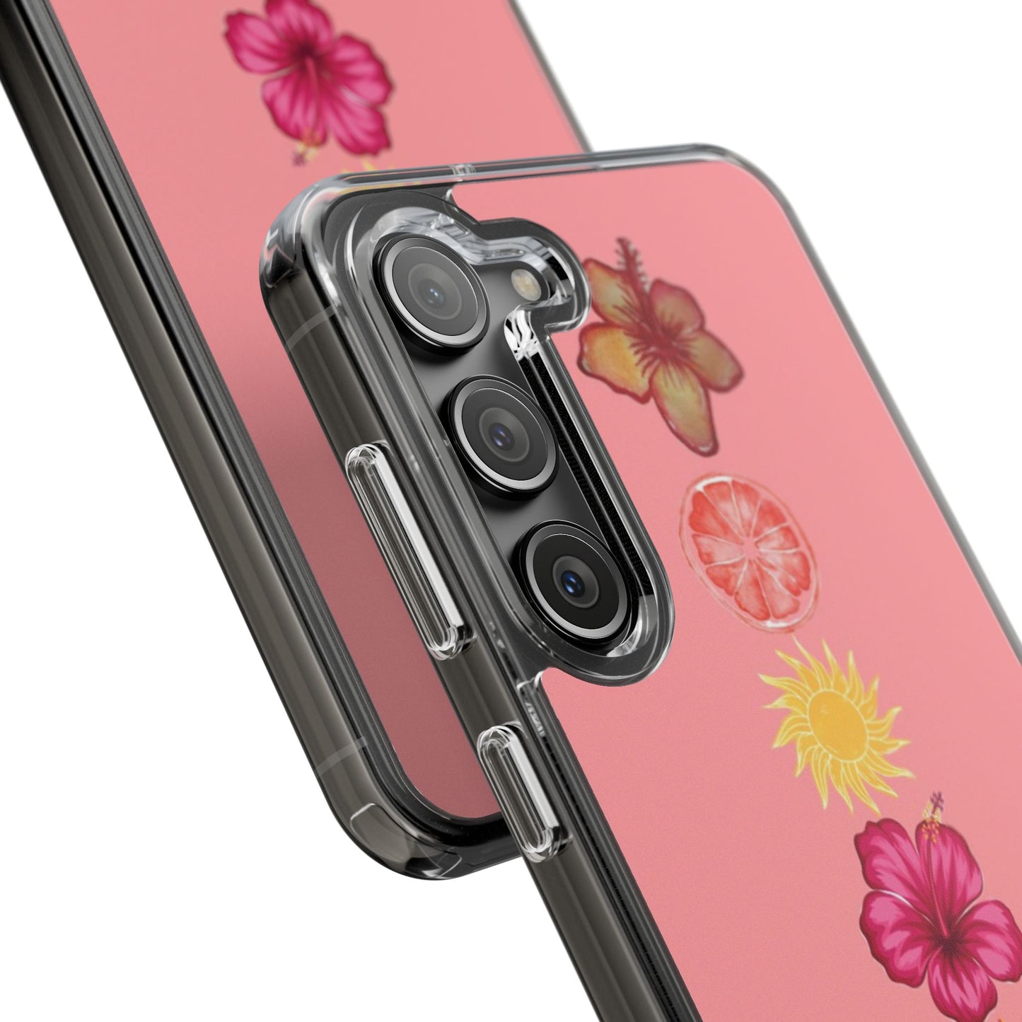 Clear Impact-Resistant Phone Case — Tropical Sun & Hibiscus Floral Design