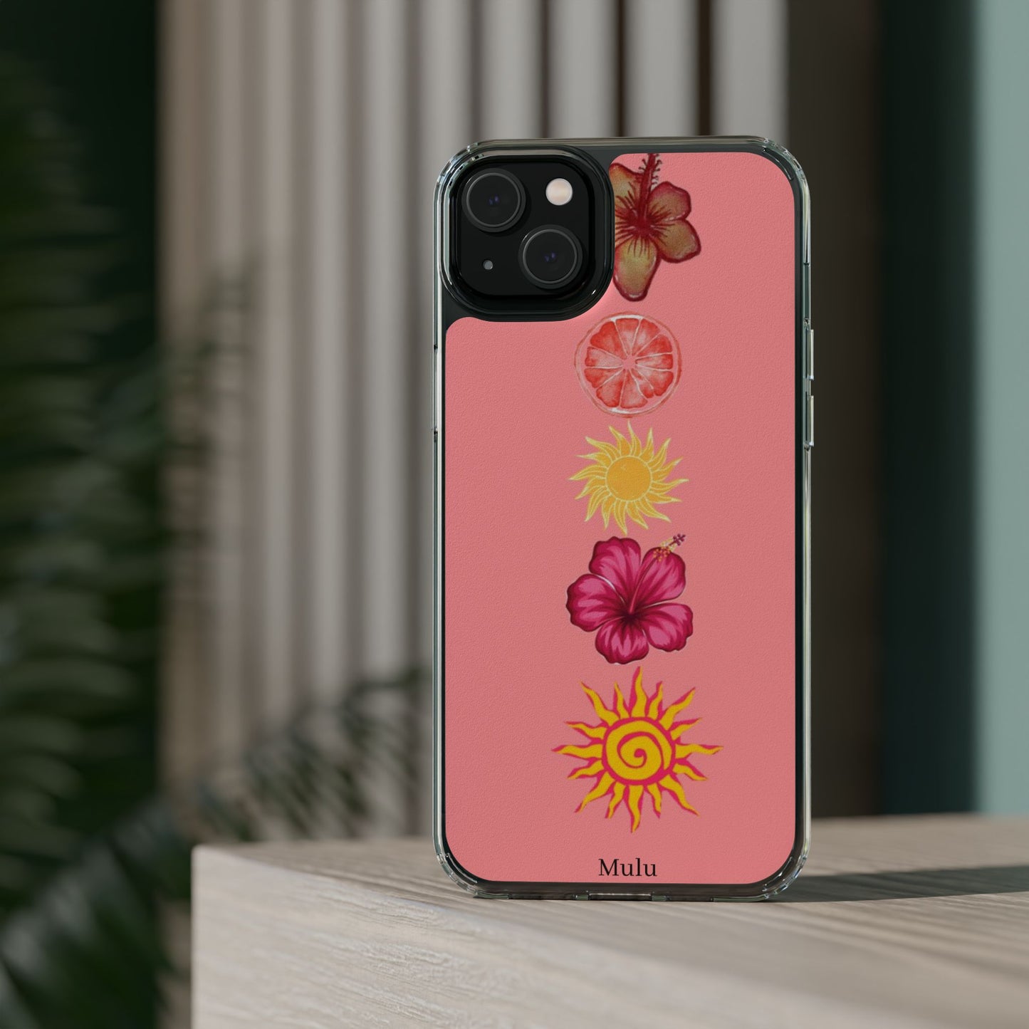 Clear Impact-Resistant Phone Case — Tropical Sun & Hibiscus Floral Design