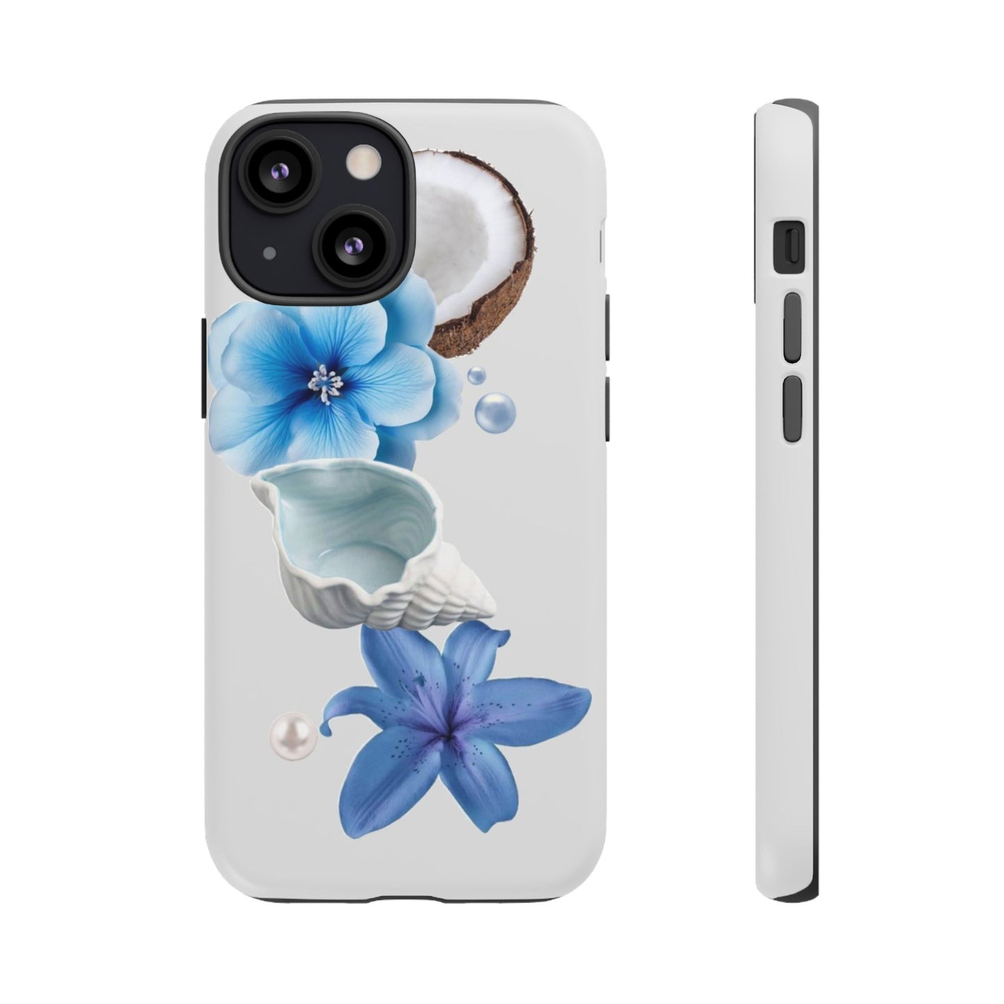 Tropical Blue Floral Phone Case — Coconut, Shell & Starfish Design