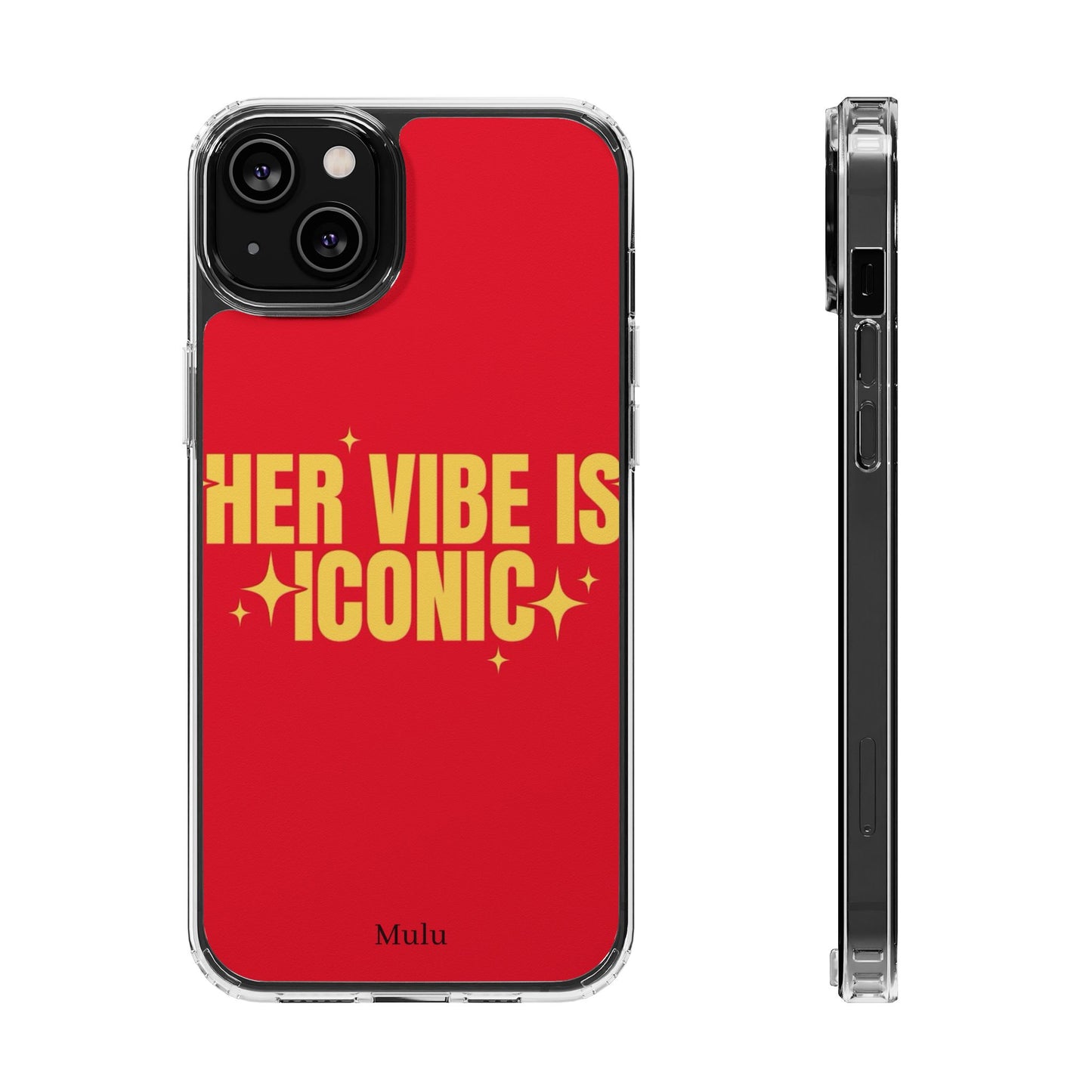 Clear Impact-Resistant Phone Case — "Her Vibe Is Iconic" Red Protective Cover