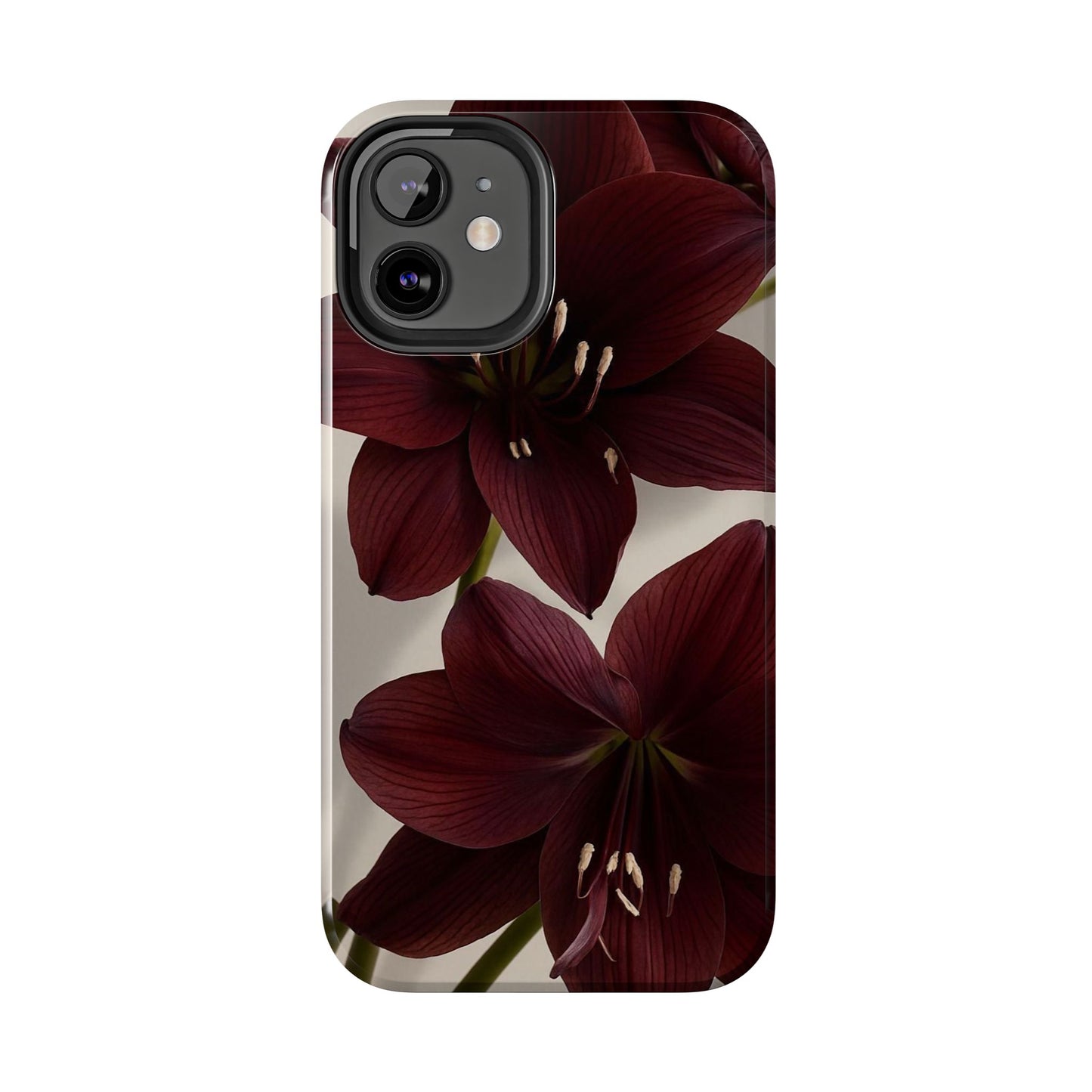 Amaryllis Noir Tough Phone Case — Dark Burgundy Floral Protective Cover