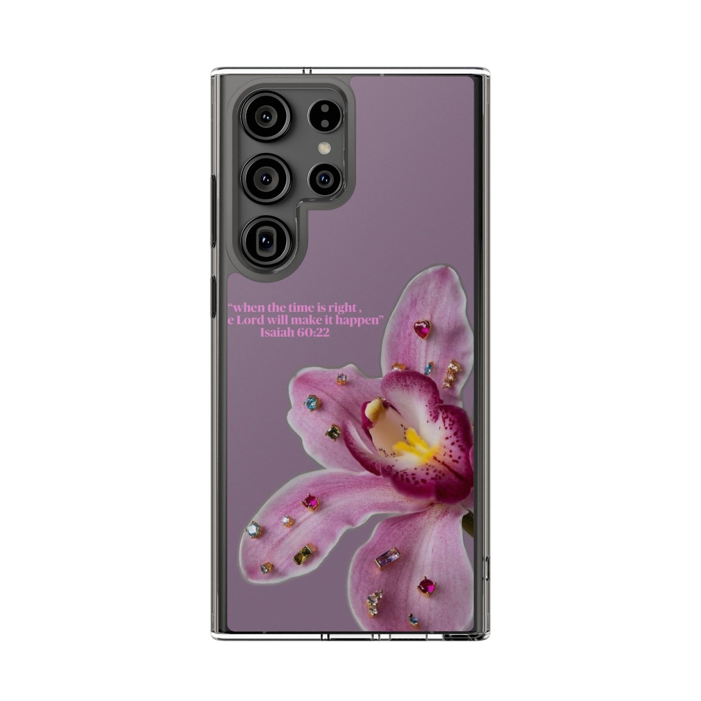 Clear Floral Impact-Resistant Phone Case — "When the time is right" Rose Orchid Design