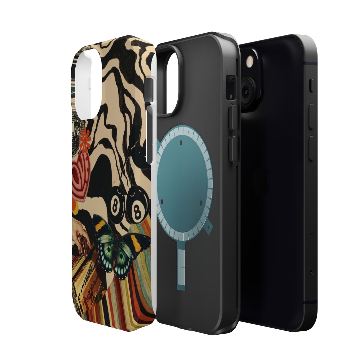 Phone Case — Retro Collage Magnetic Impact-Resistant Case with Butterfly & Zebra Print