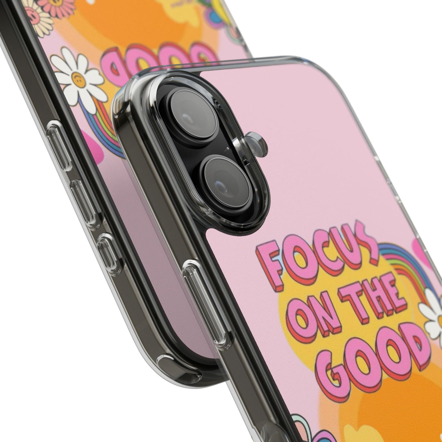 Clear Impact-Resistant Case — "Focus On The Good" Retro Floral Phone Cover