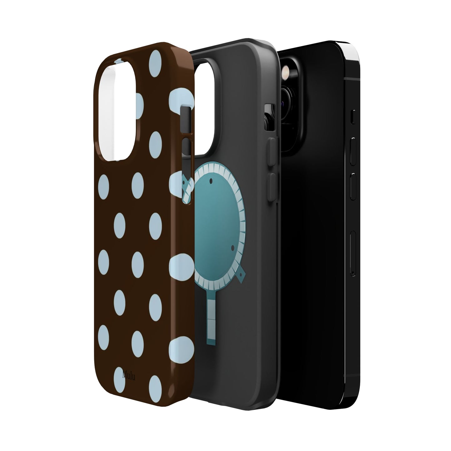 Polka Dot Magnetic Phone Case — Brown with Light Blue Dots, Impact-Resistant